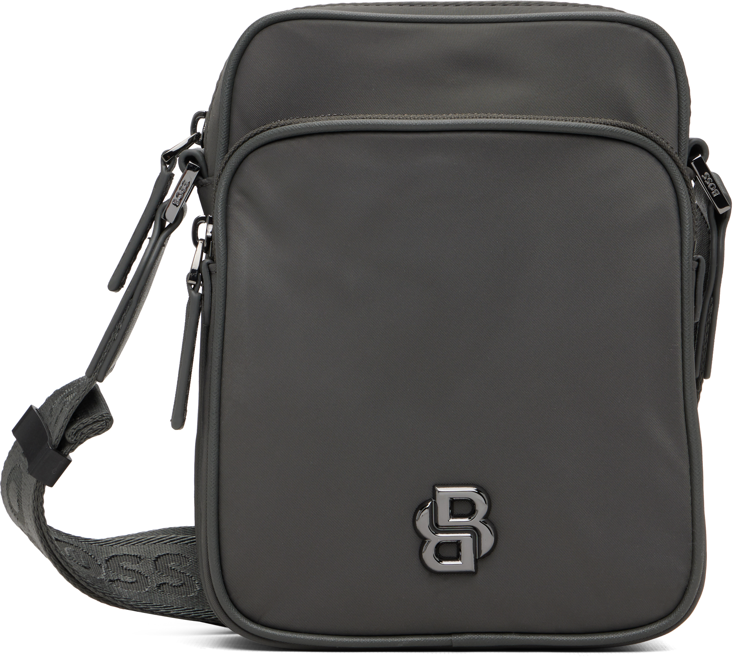 BOSSのグレー Double B モノグラム リポーターバッグがセール中