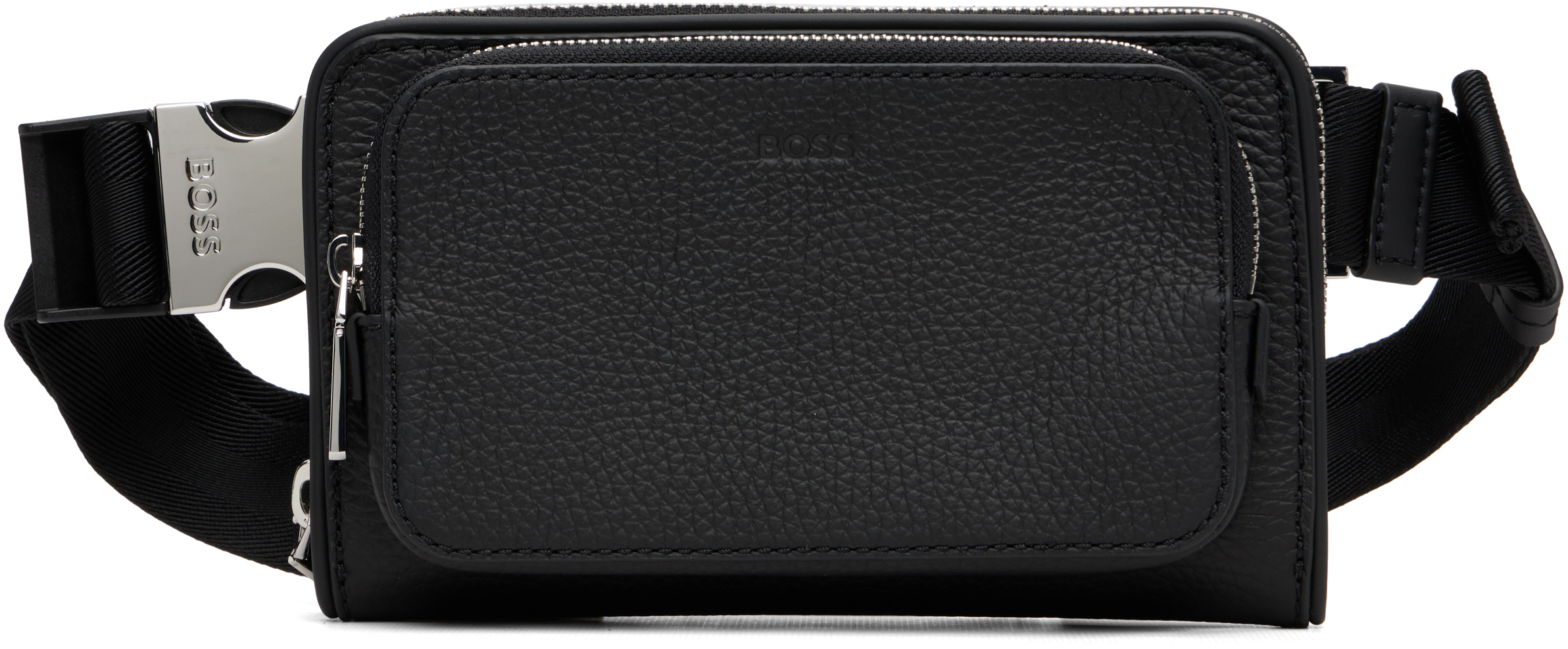 ボス　ボディバッグ　黒 BOSSのブラック Italian Leather クロスボディ ベルトバッグがセール中