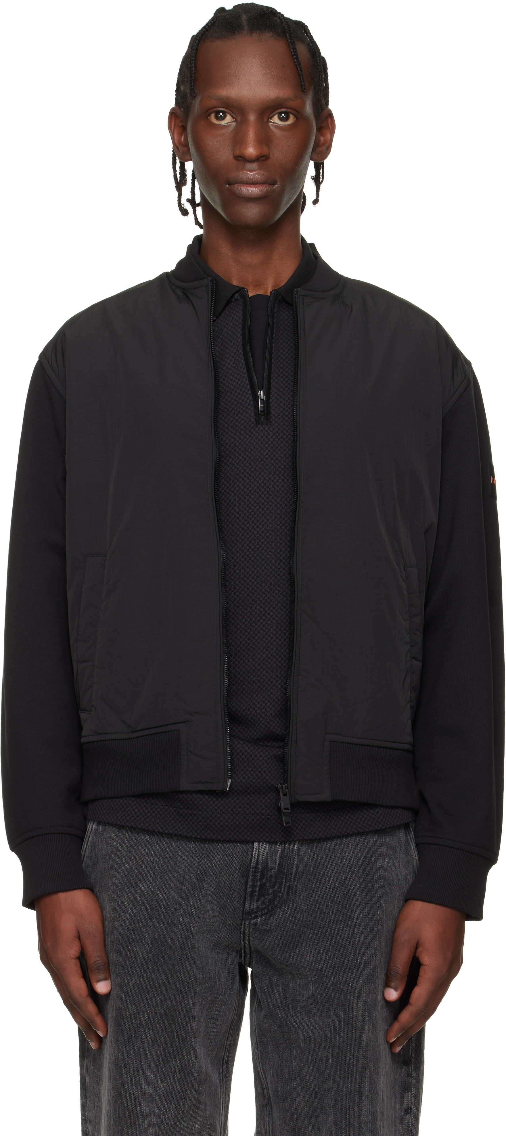 BOSS: ブラック ロゴパッチ ボンバージャケット | SSENSE 日本