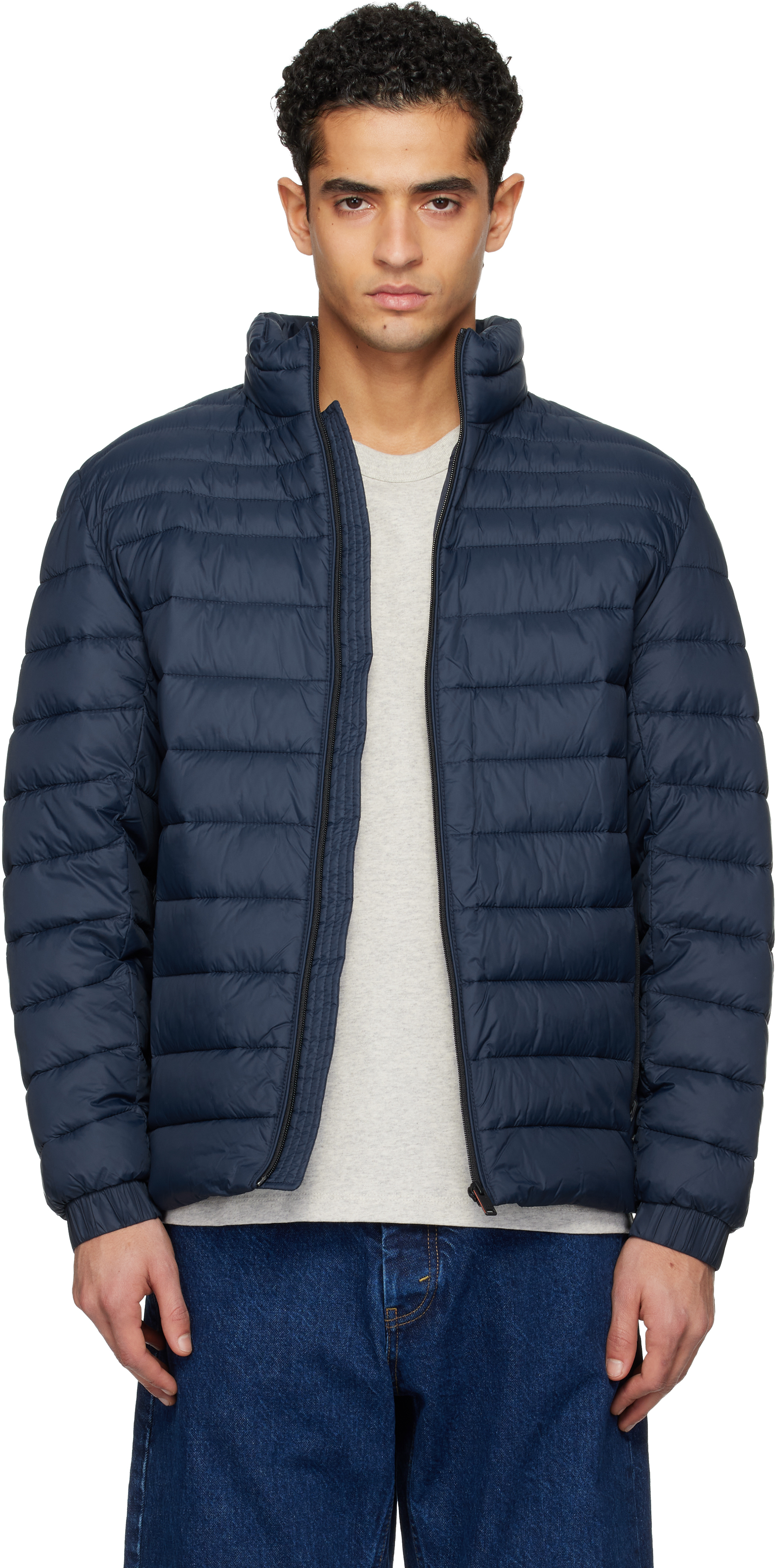 BOSSのネイビー Water-Repellent Mixed Quilting ジャケットがセール中