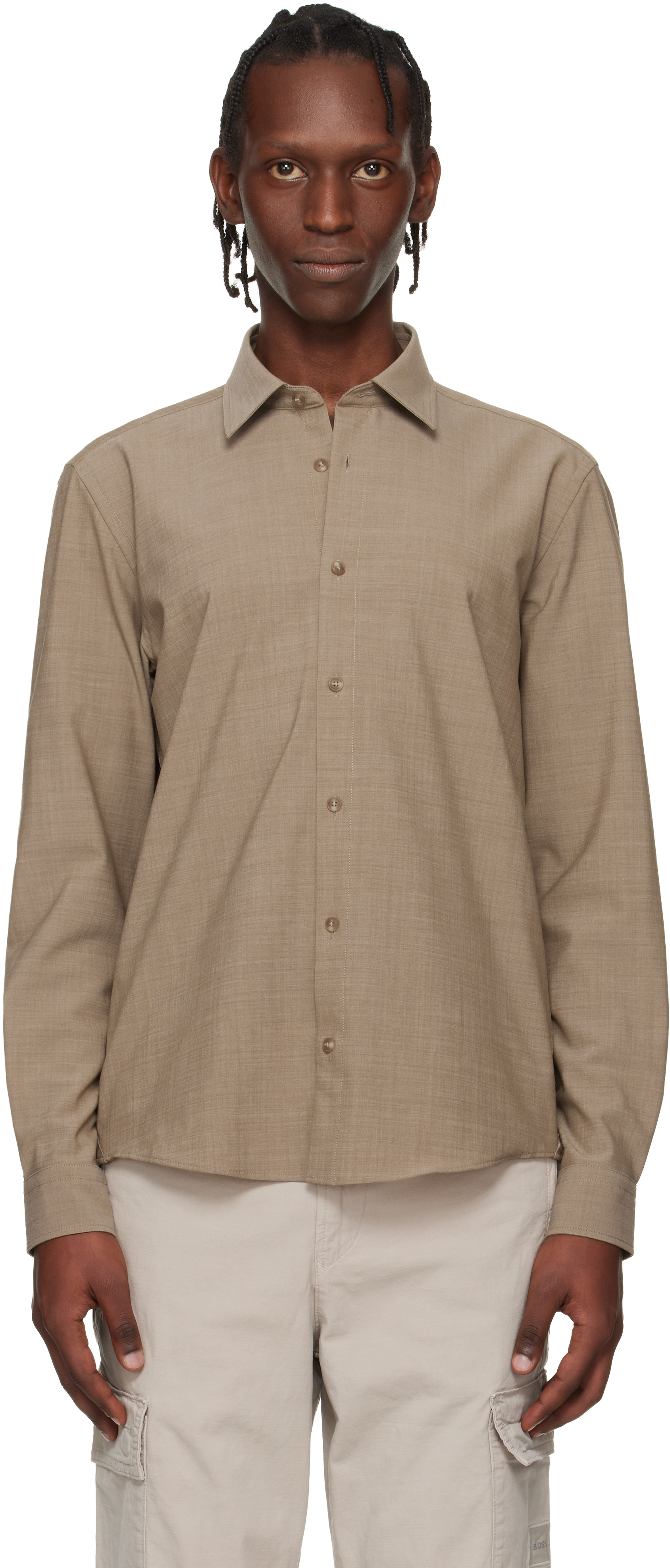 BOSS: ベージュ バージンウール シャツ | SSENSE 日本