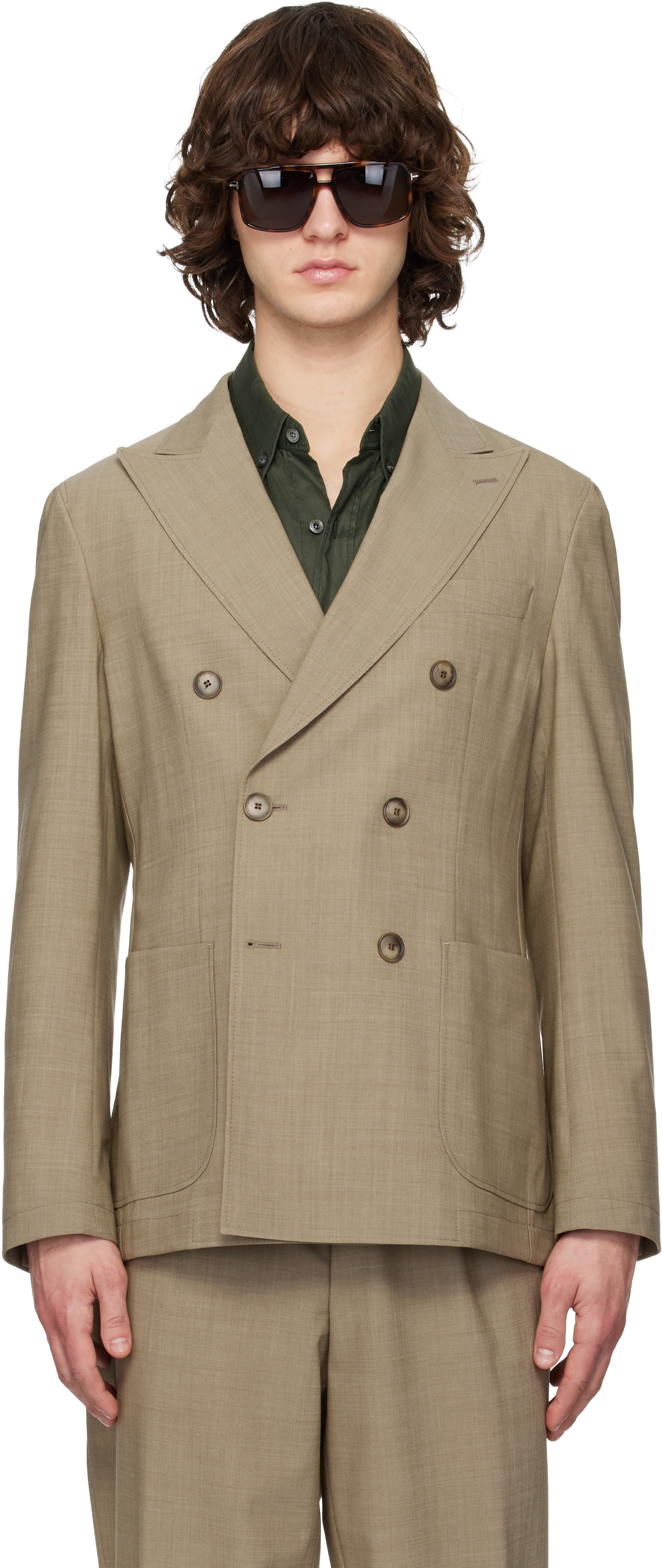 BOSS: ベージュ ダブルジャケット | SSENSE 日本