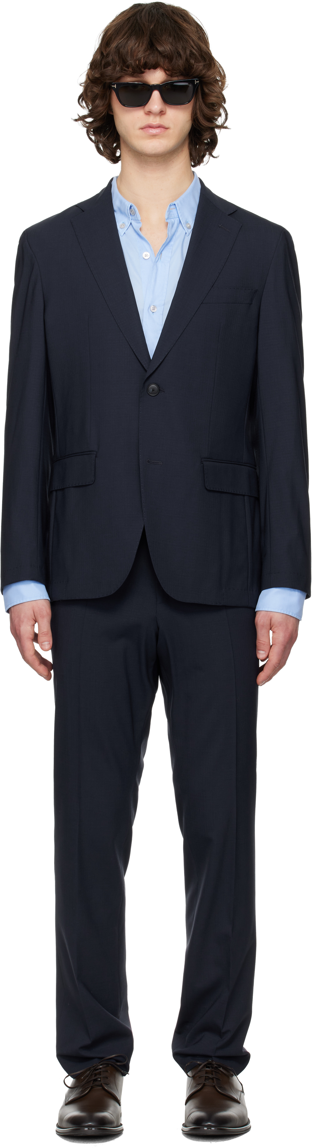 BOSS: ネイビー ウール リップストップ スーツ | SSENSE 日本