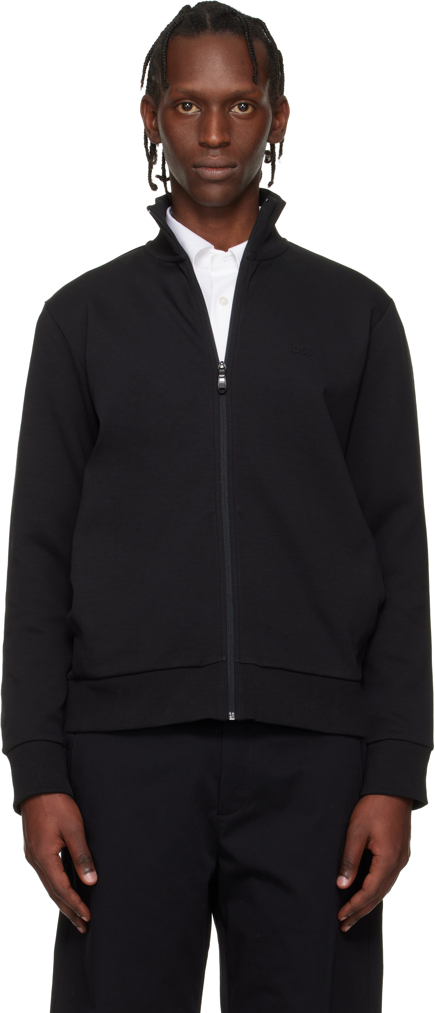 BOSS: ブラック ジッパー スウェットシャツ | SSENSE 日本