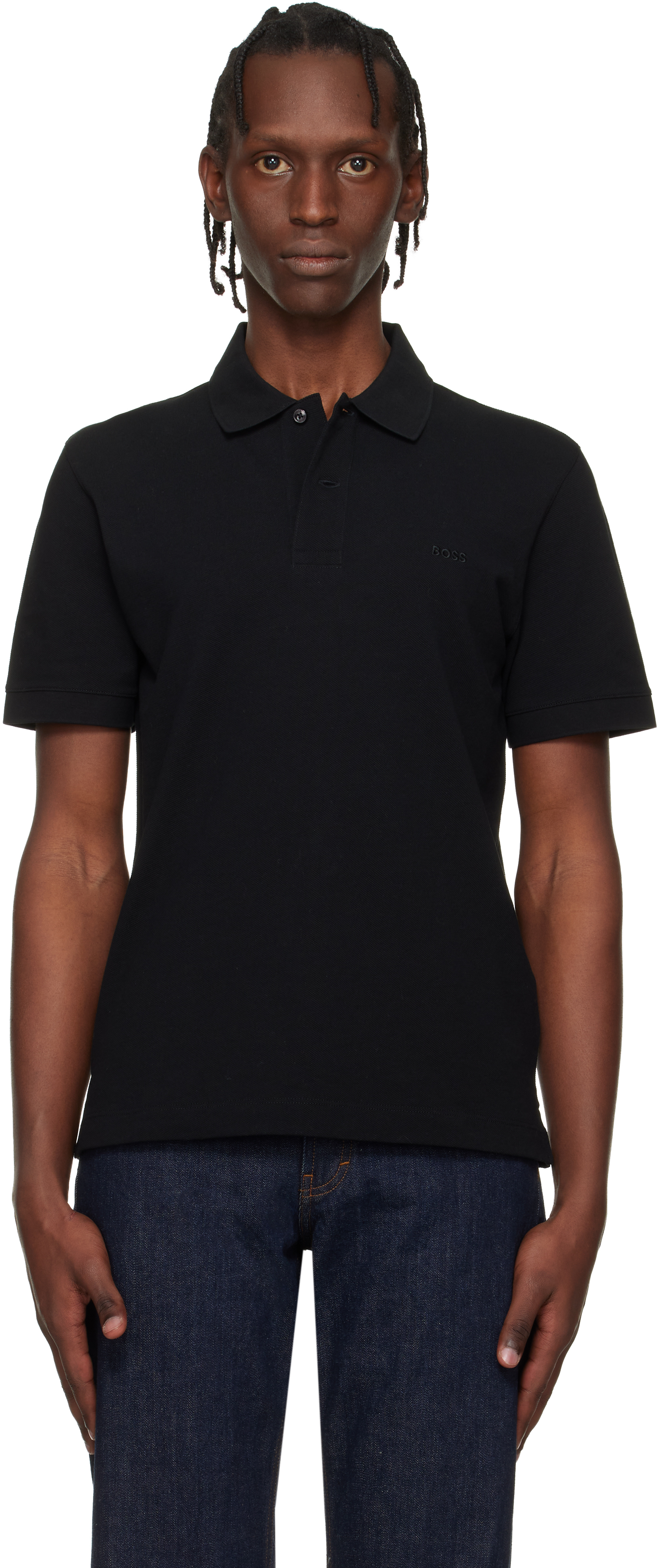 Black Pallas Cotton Piqué Embroidered Logo Polo
