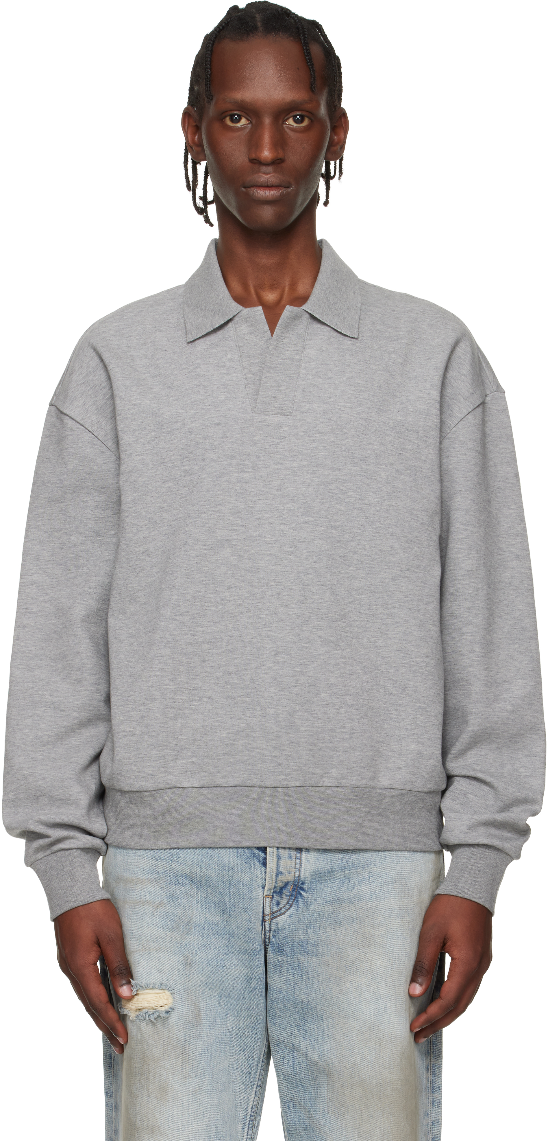 BOSS: Gray Open Placket Polo | SSENSE Canada