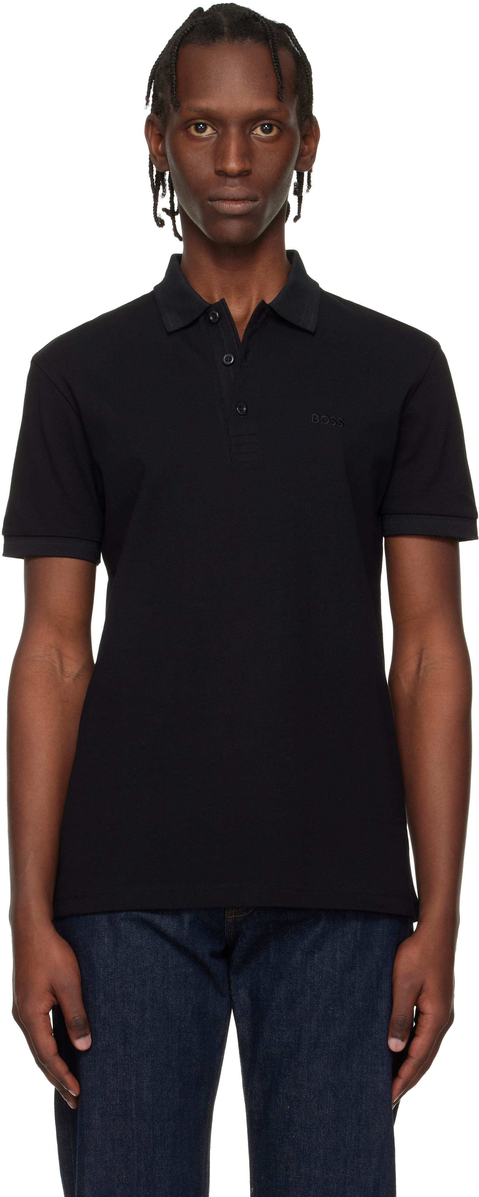 BOSS: ブラック Paddy コットンピケ ポロシャツ | SSENSE 日本