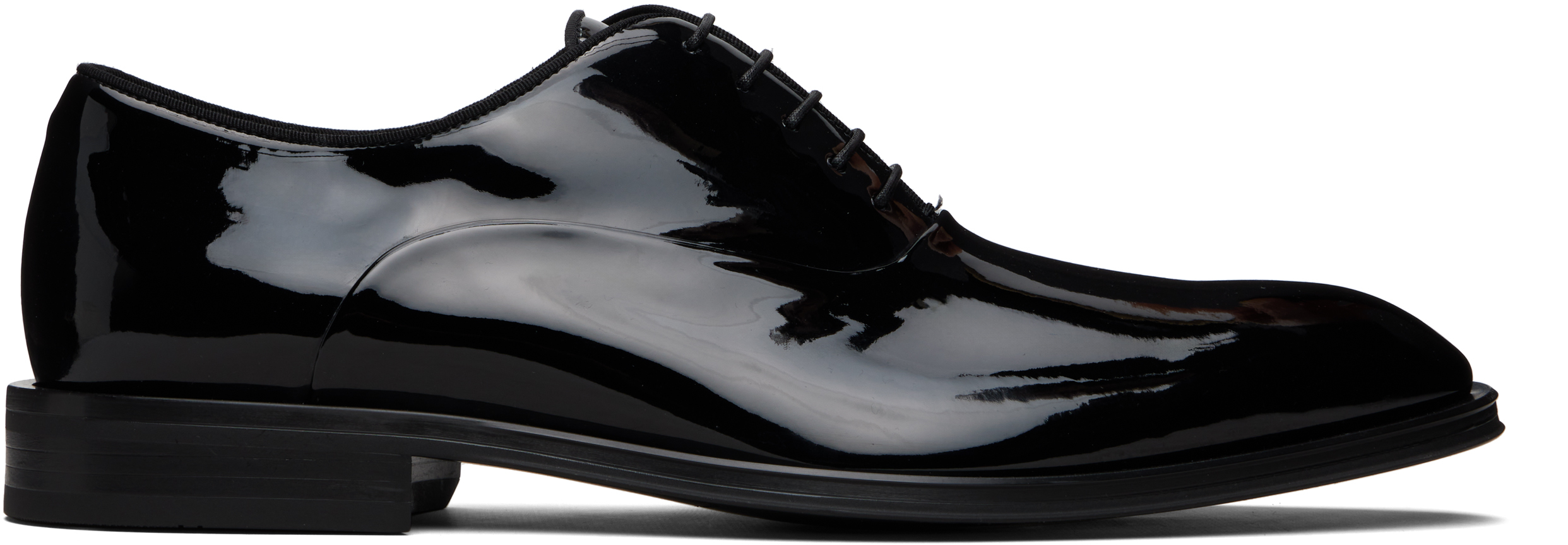 Black Oxford Patent Faux-Leather Derbys by BOSS on Sale