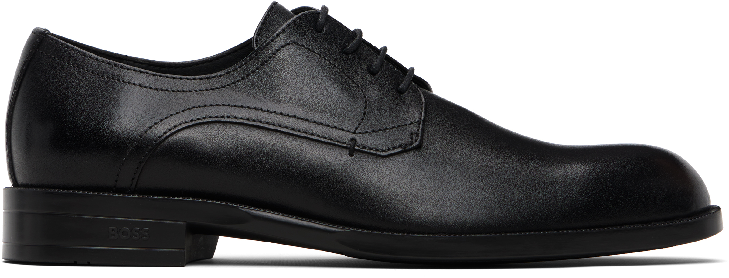 HUGO BOSS Lace Up Leather Bicycle Toe Derby Shoe in Black Size 12 HUGO - Leather Derby shoes with double stitching - Black main image 4
