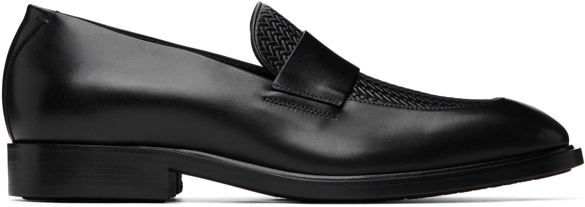 BOSS Black Woven Vamp Leather Loafers