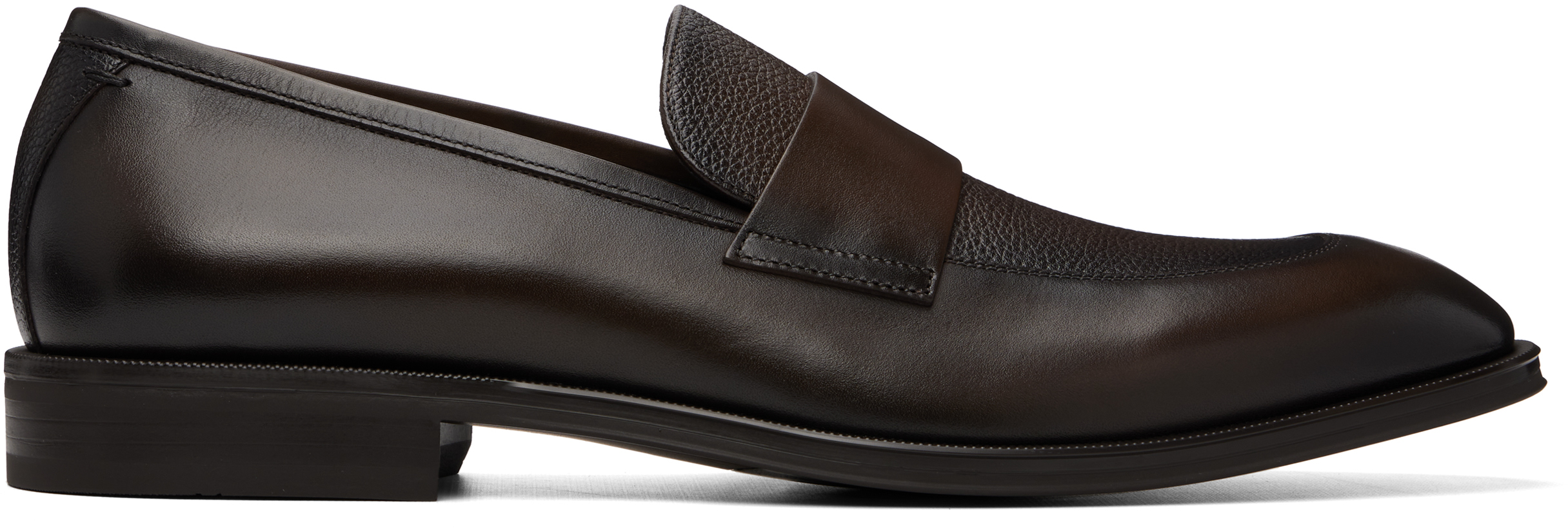BOSS Brown Leather Plain Penny Trim Loafers
