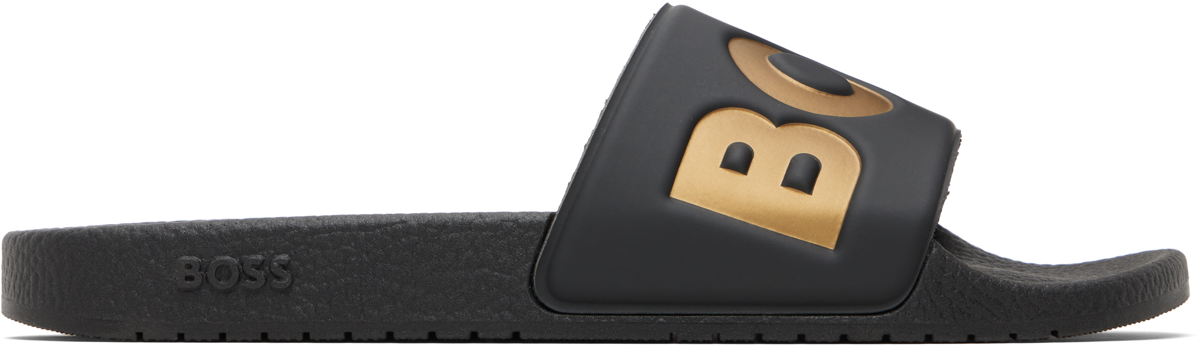 BOSS: Black Large Logo Detail Pool Slides | SSENSE display picture 2
