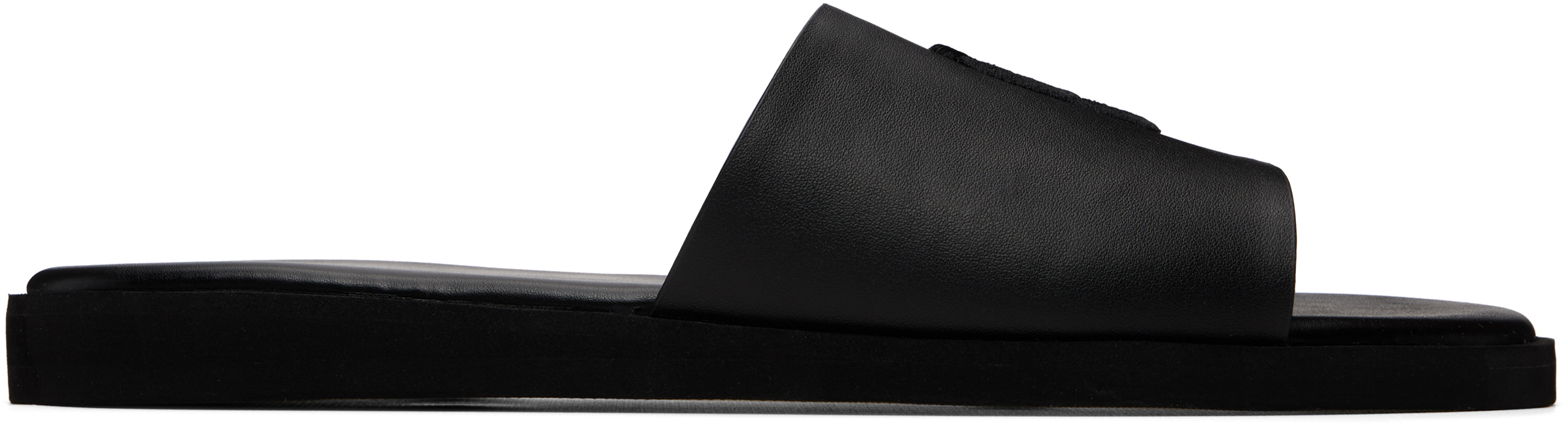 Black Double B Monogram Faux-Leather Slides by BOSS on Sale display picture 3