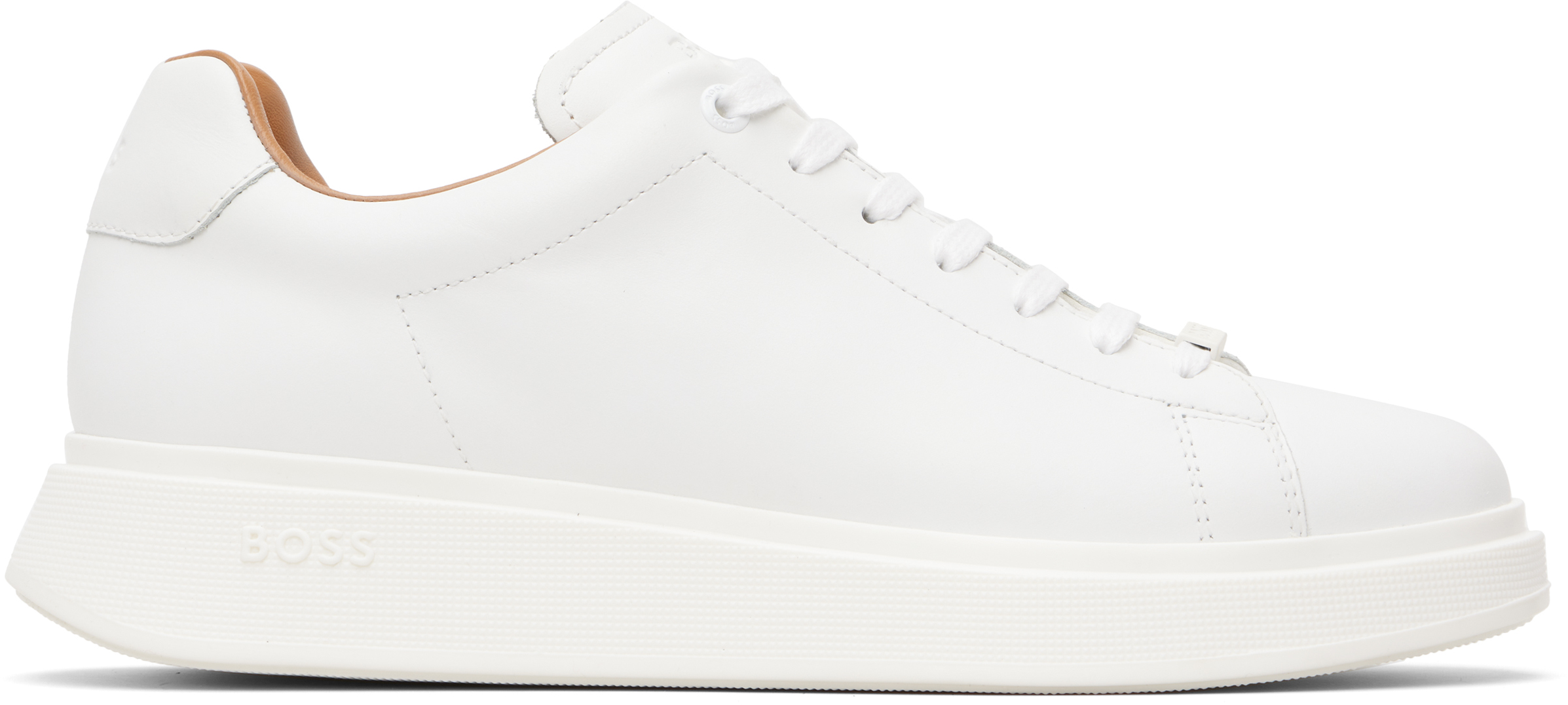 BOSS ホワイト スニーカー White Rubber-Outsole Leather Sneakers by BOSS on Sale