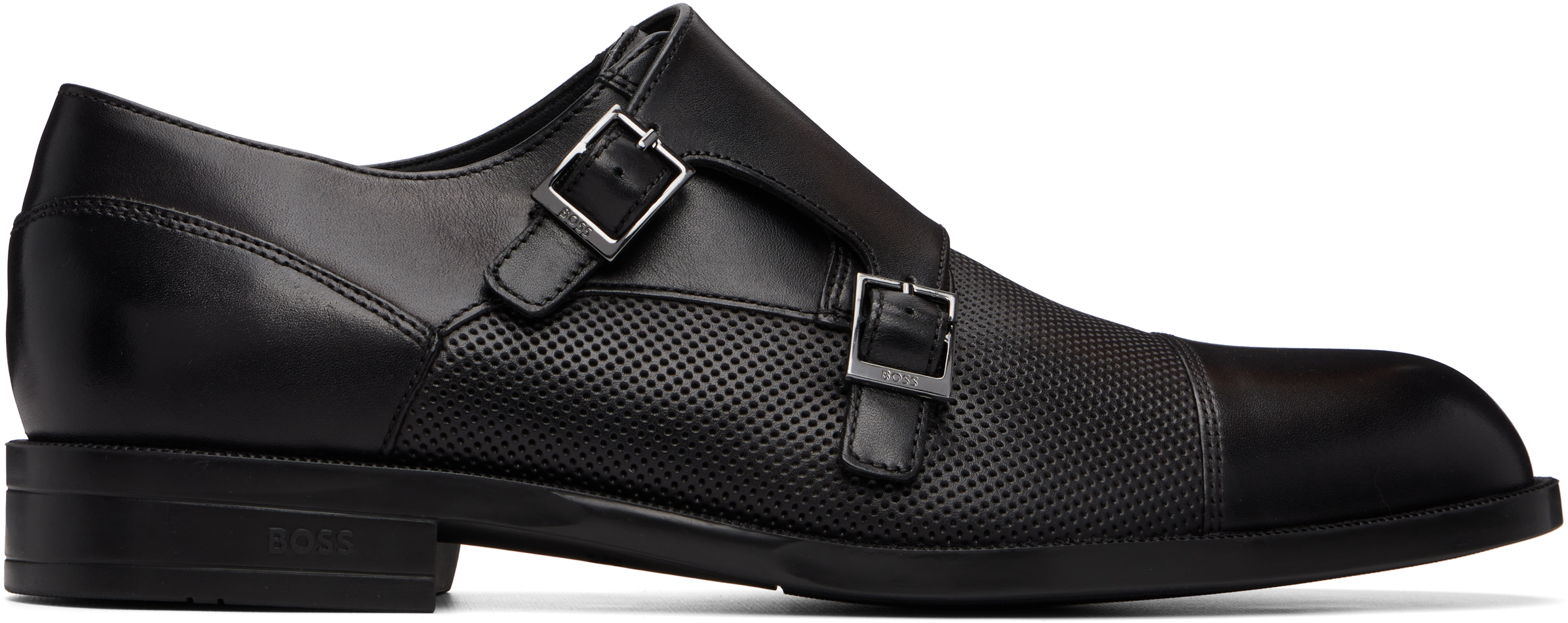 HUGO BOSS Men’s Black Smooth Leather Double Monk Strap Dress Shoes Size 10.5 US Hugo Boss Men main image 3