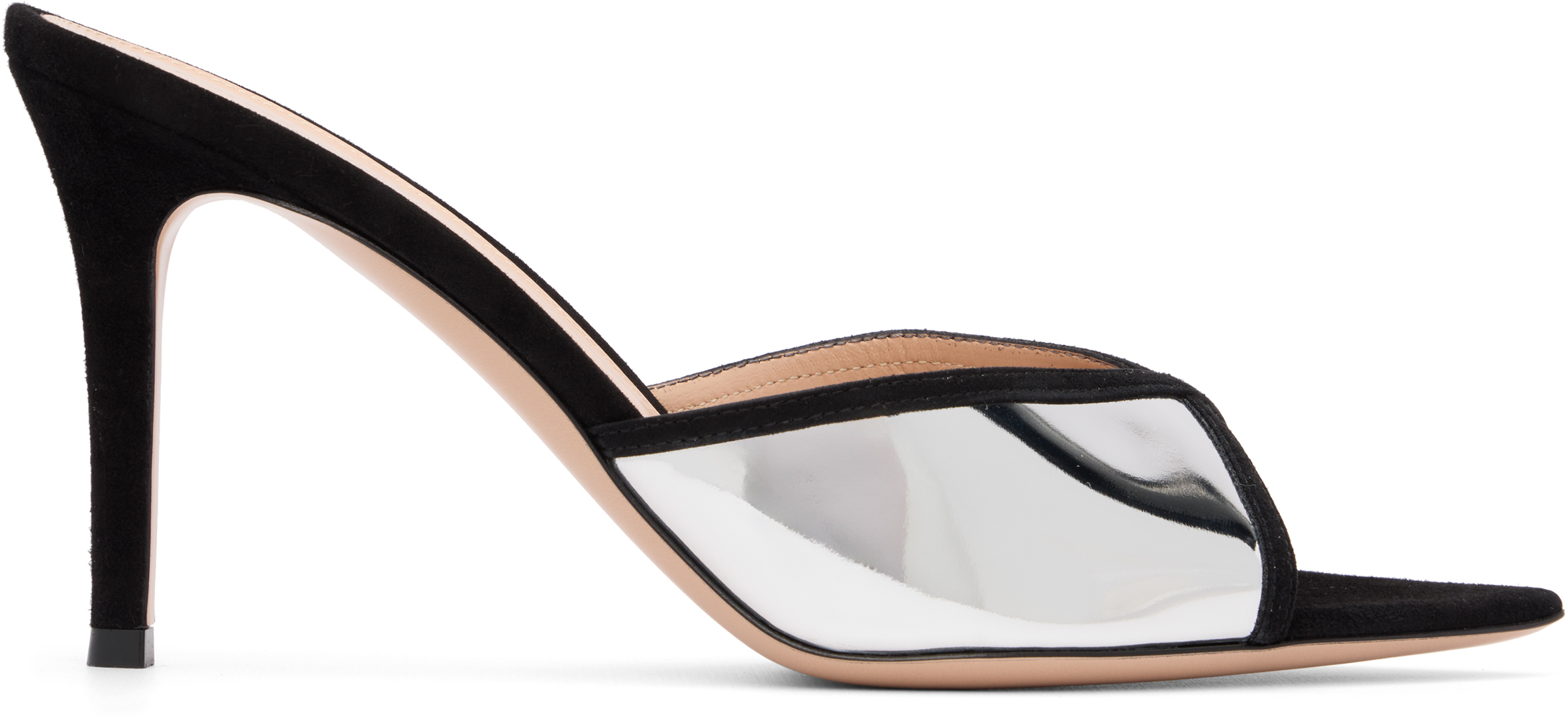 Gianvito Rossi: ブラック＆シルバー Confetti ミュール ヒール