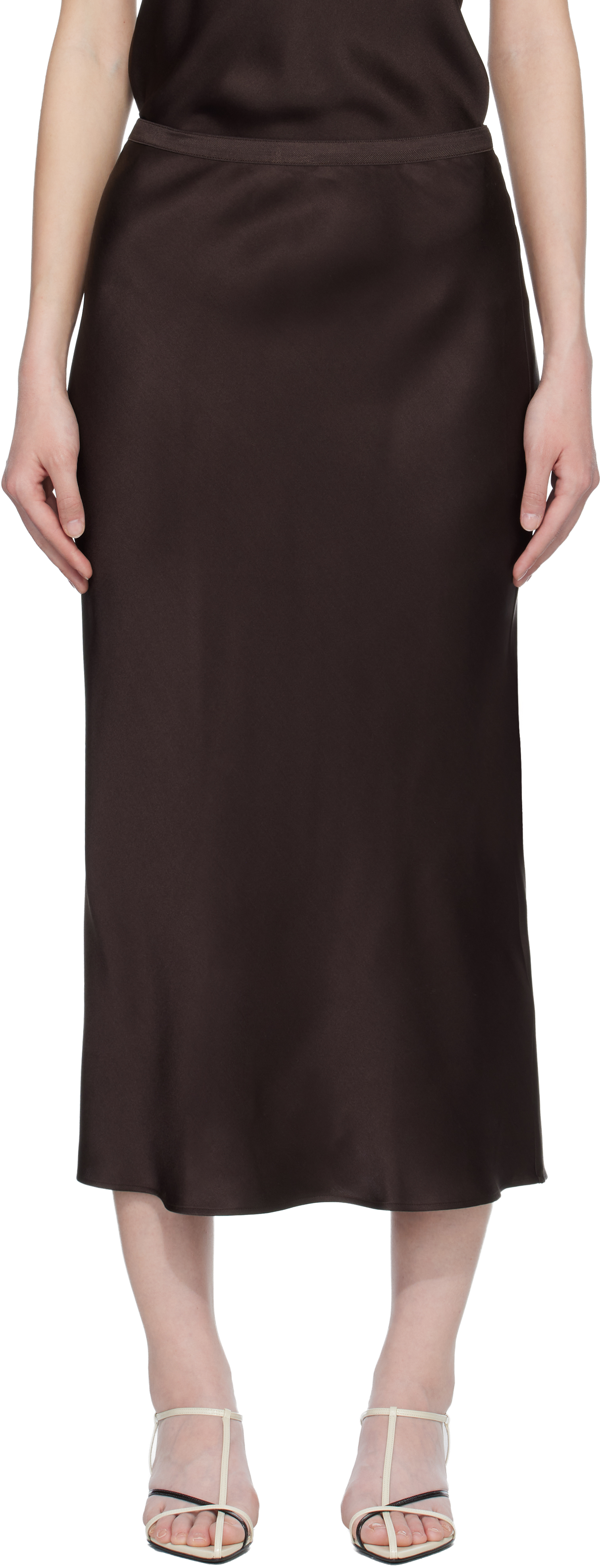 ANINE BING Brown Bar Silk Midi Skirt