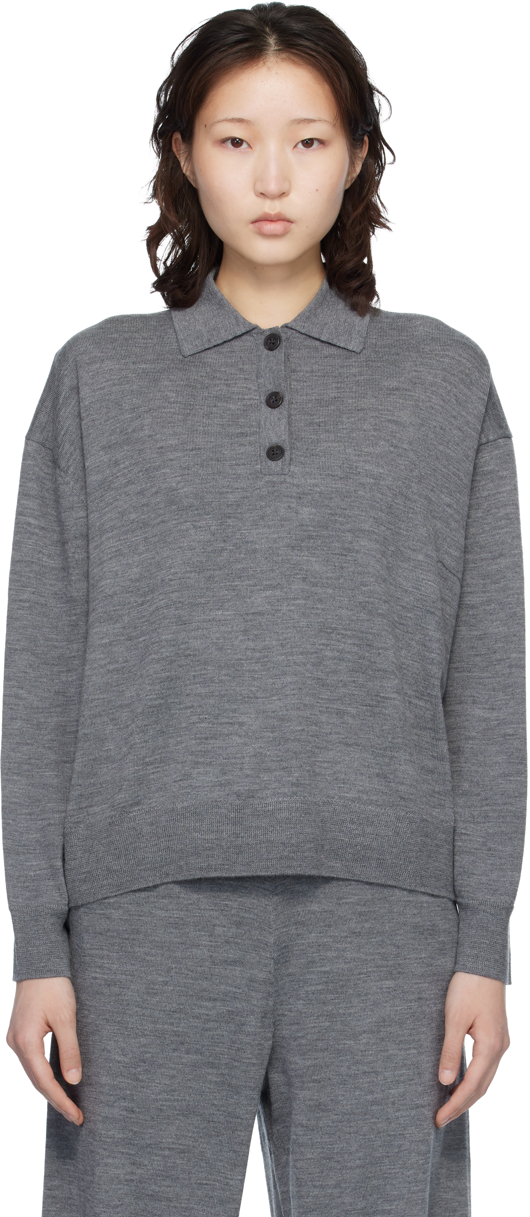 ANINE BING Gray Lee Polo