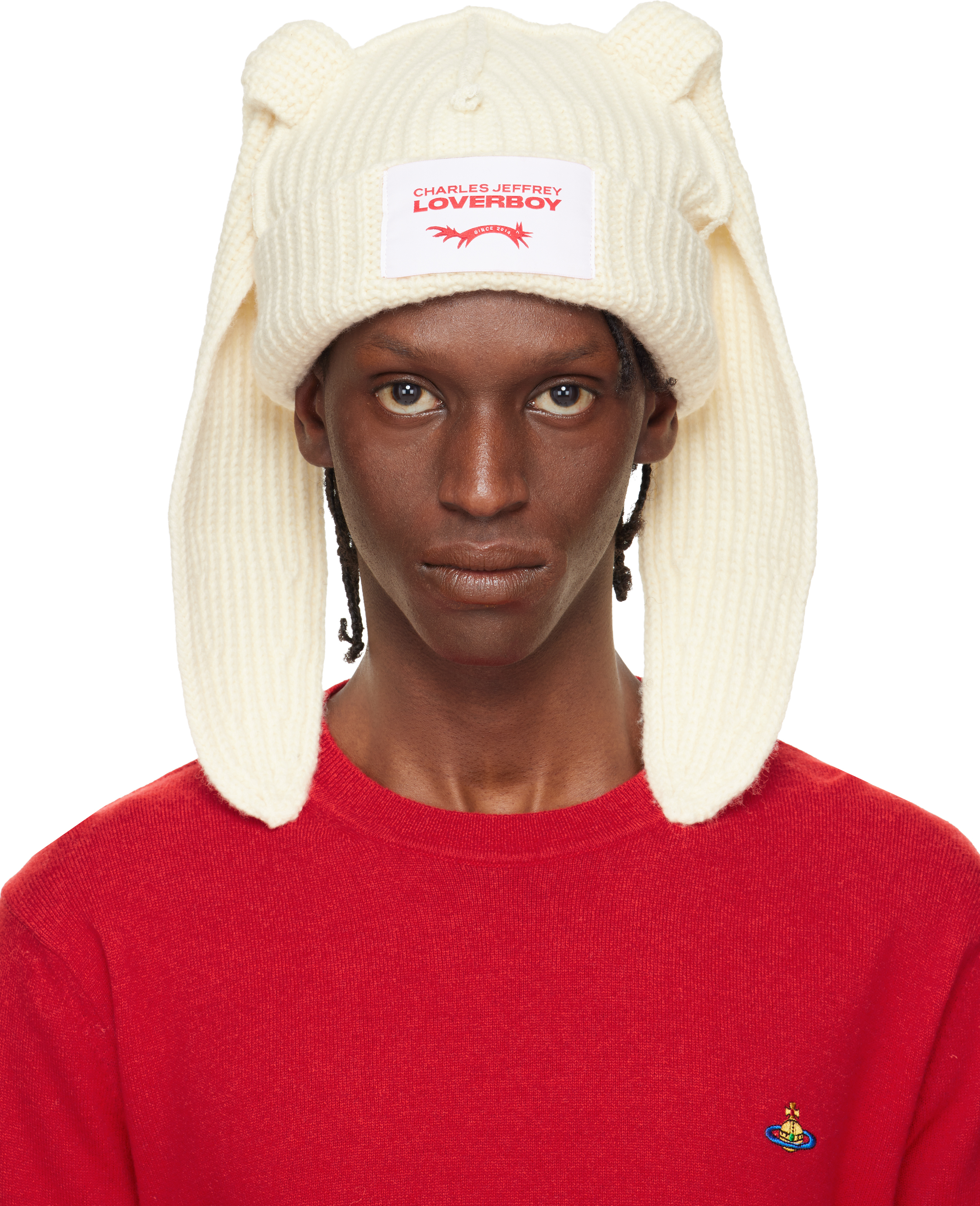 Charles Jeffrey LOVERBOY: オフホワイト Chunky Rabbit ビーニー