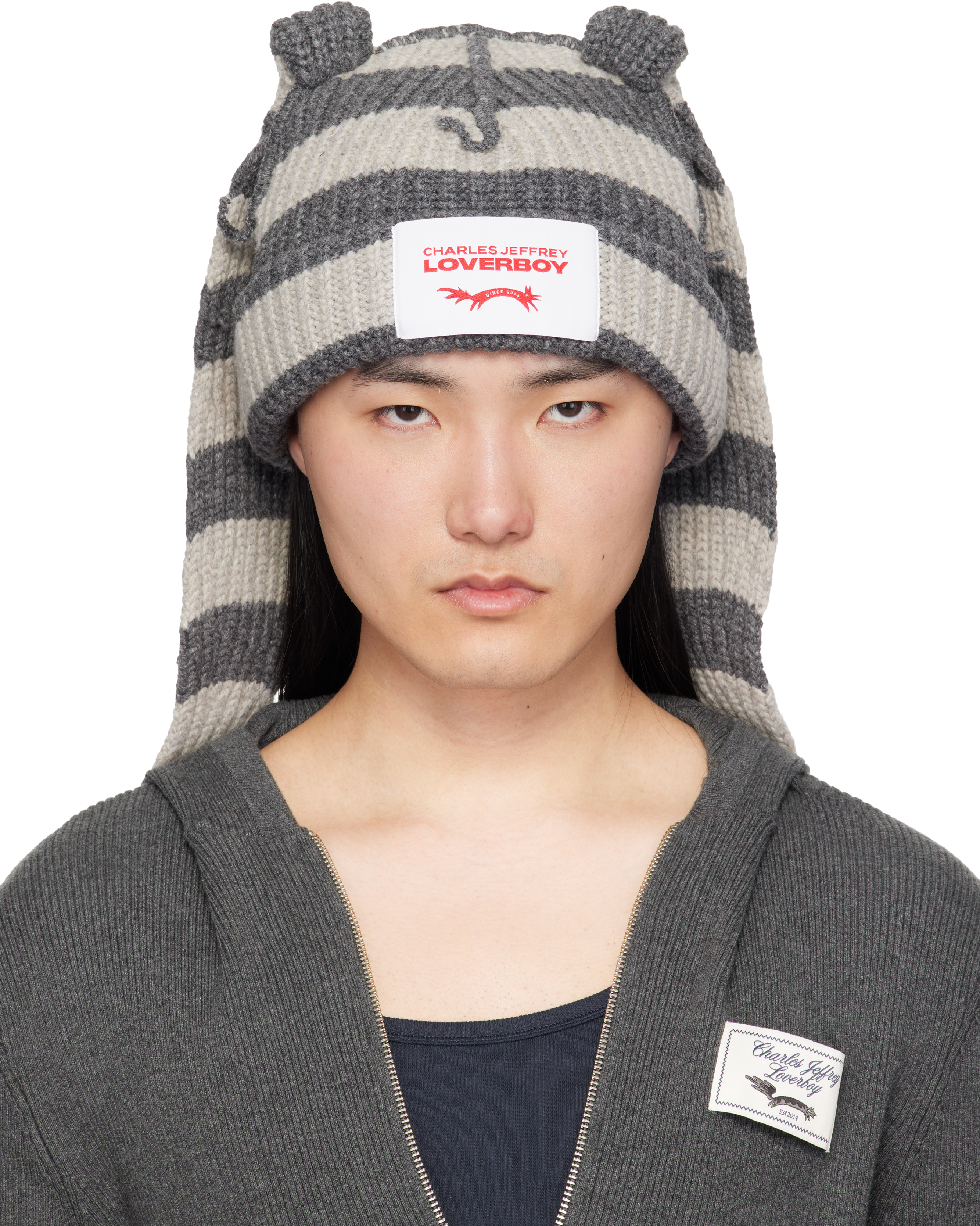 LOVERBOY ニット帽 グレー Charles Jeffrey LOVERBOYのグレー Supersized Chunky Ears ビーニーが