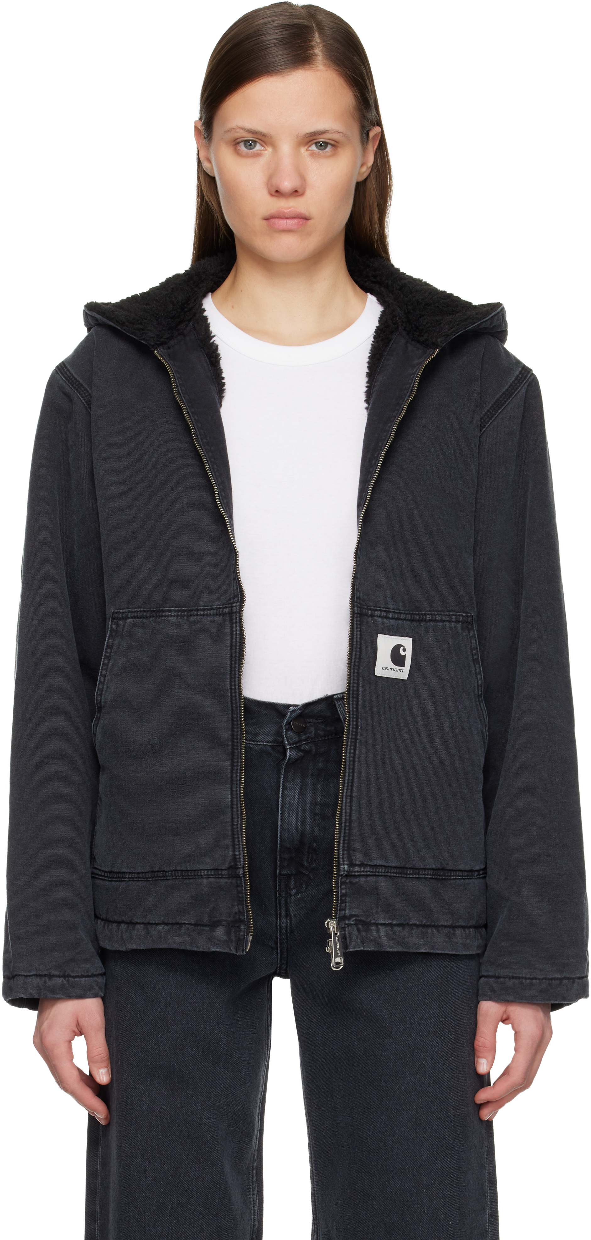 Black Hooded Mitch Bomber Jacket by Carhartt Work In Progress on Sale