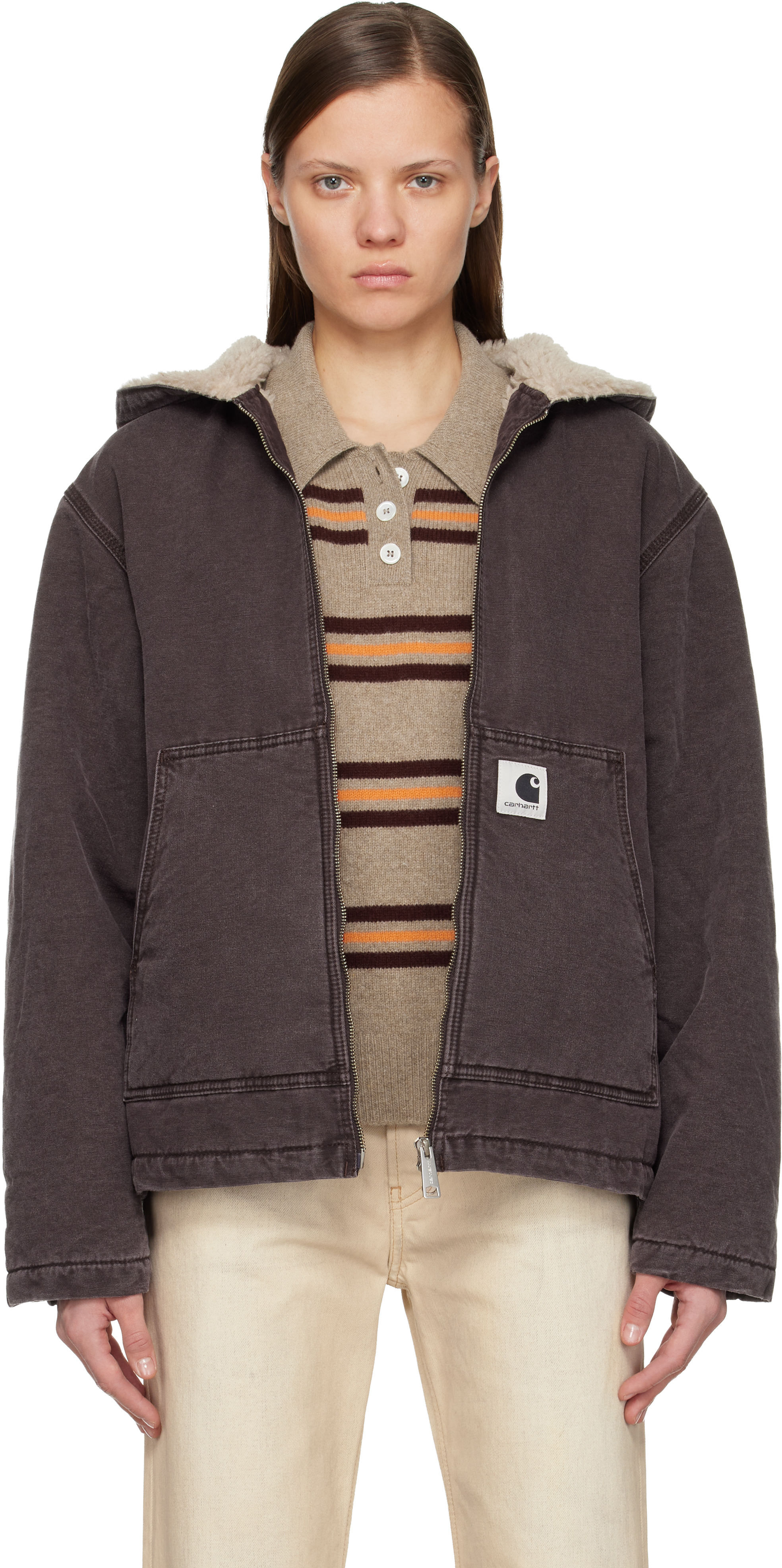 Carhartt Purple Hooded Mitch Bomber Jacket In Brown