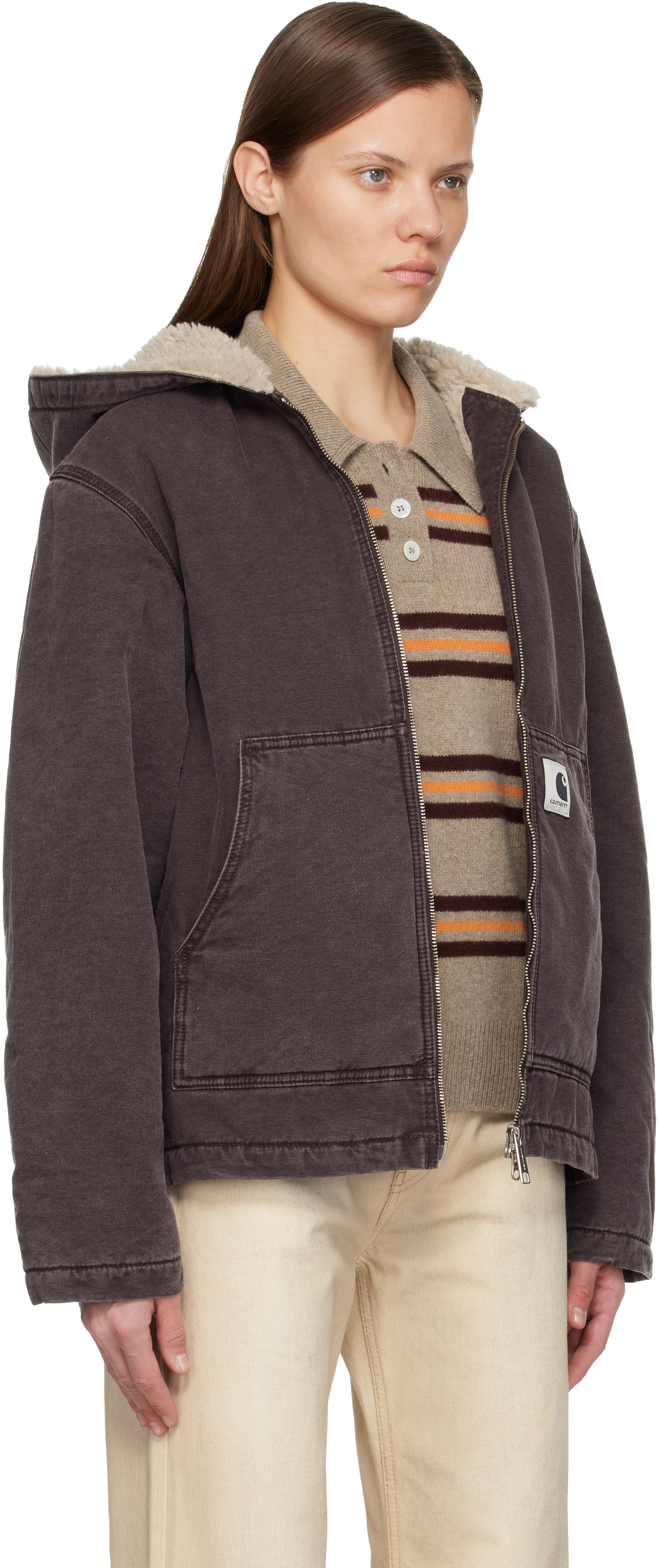 Carhartt Purple Hooded Mitch Bomber Jacket In Brown