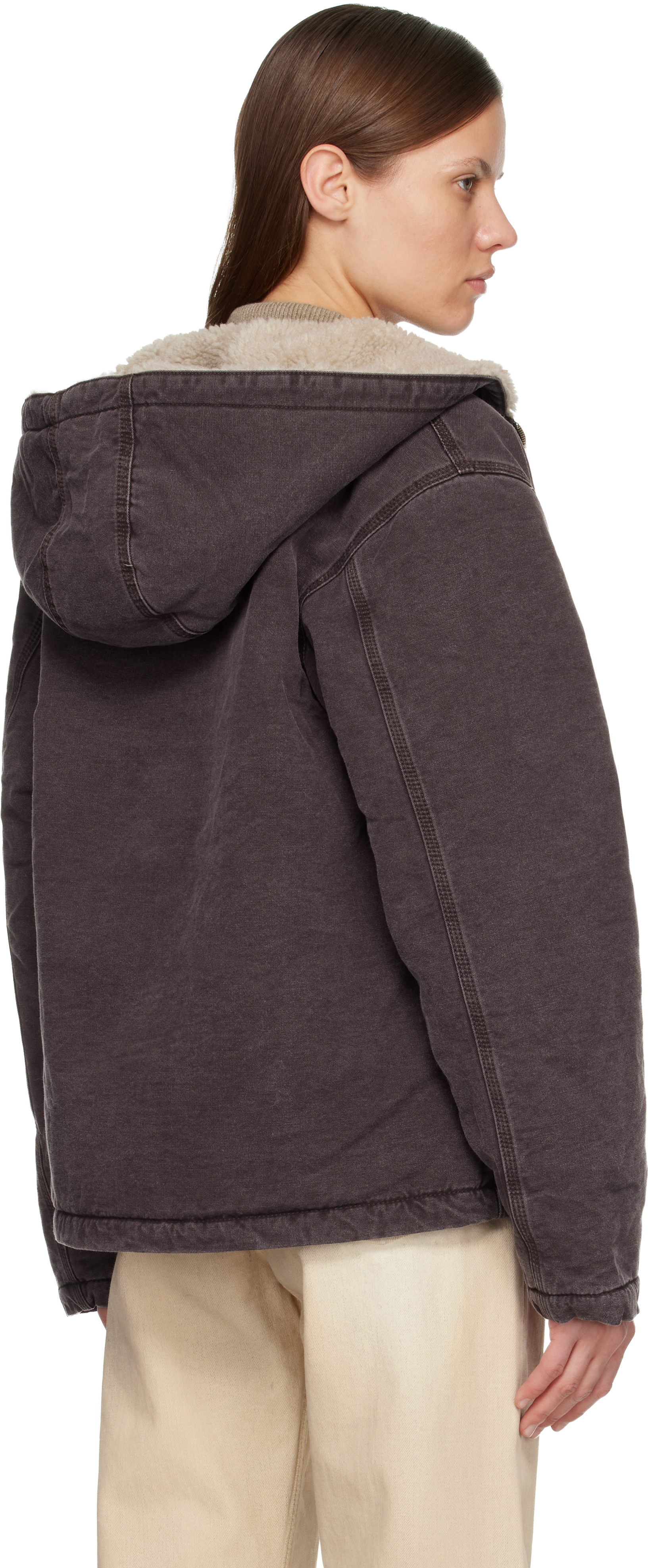 Carhartt Purple Hooded Mitch Bomber Jacket In Brown