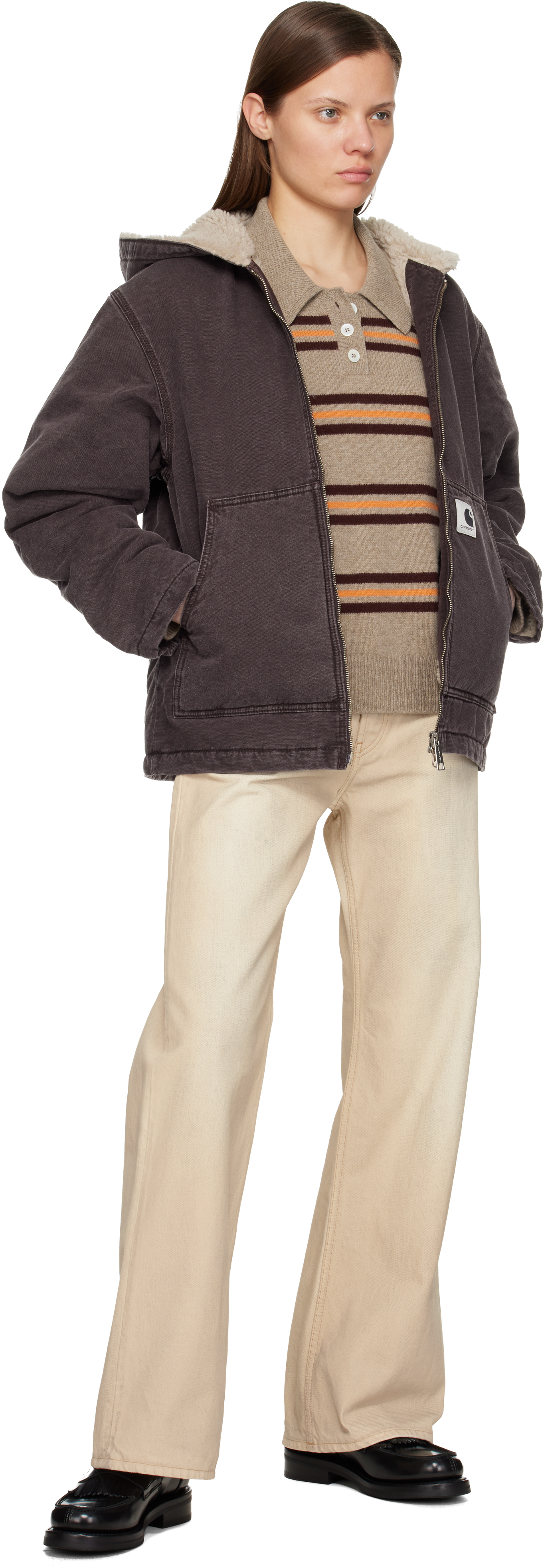 Carhartt Purple Hooded Mitch Bomber Jacket In Brown