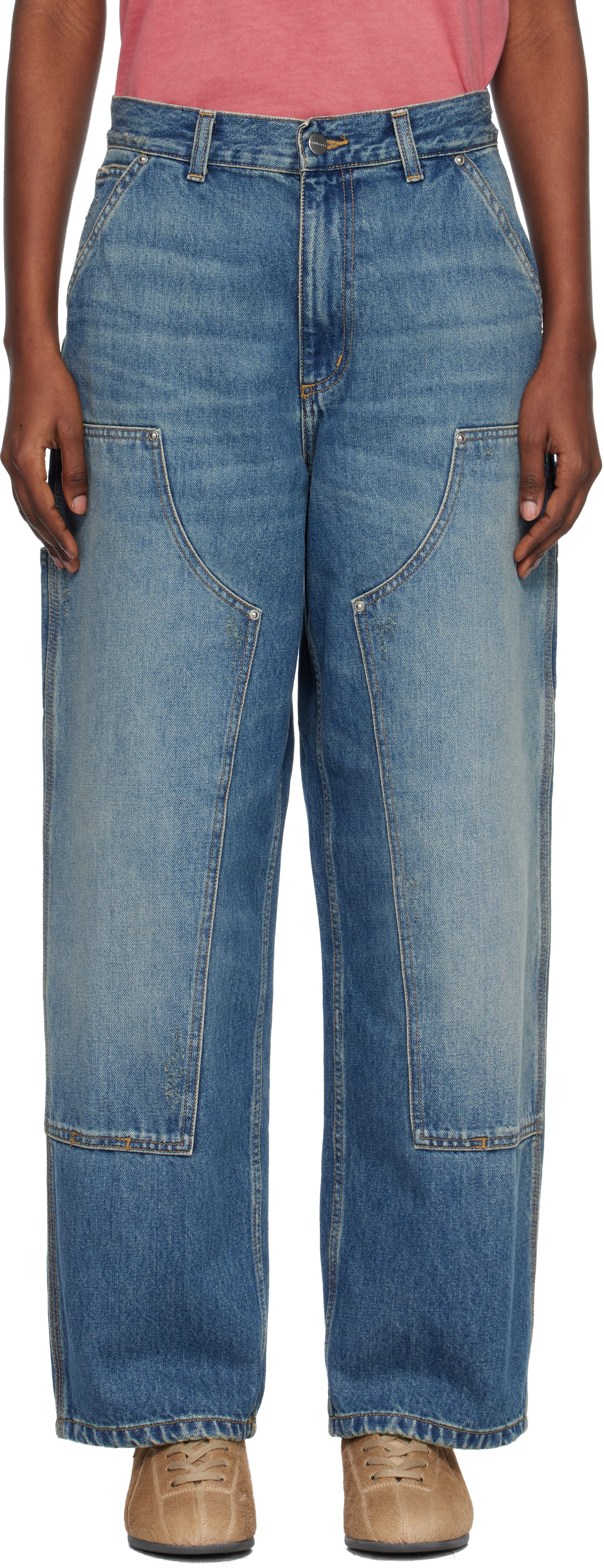 パンツ Carhartt Double Knee Denim Painter Pants Carhartt Work In Progress: Blue Brandon Double Knee Jeans | SSENSE
