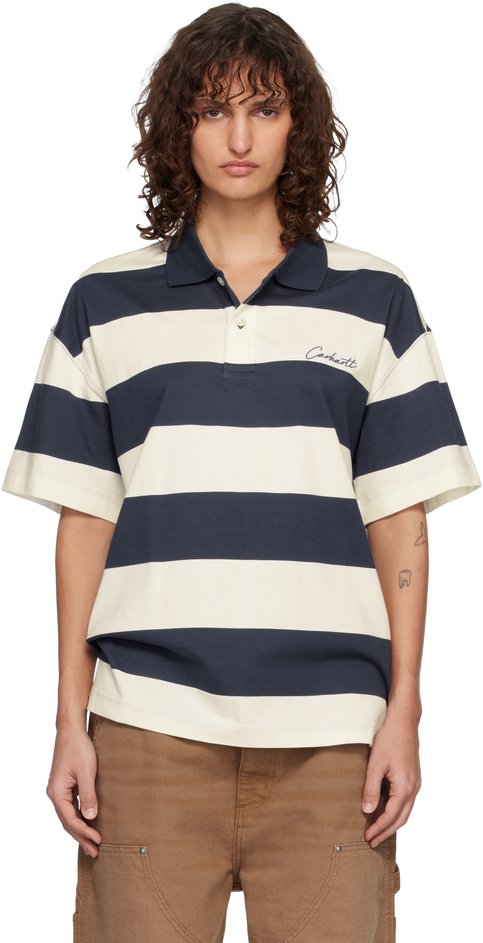 Carhartt Work In Progress: White & Blue Short Sleeve Delray Stripe
