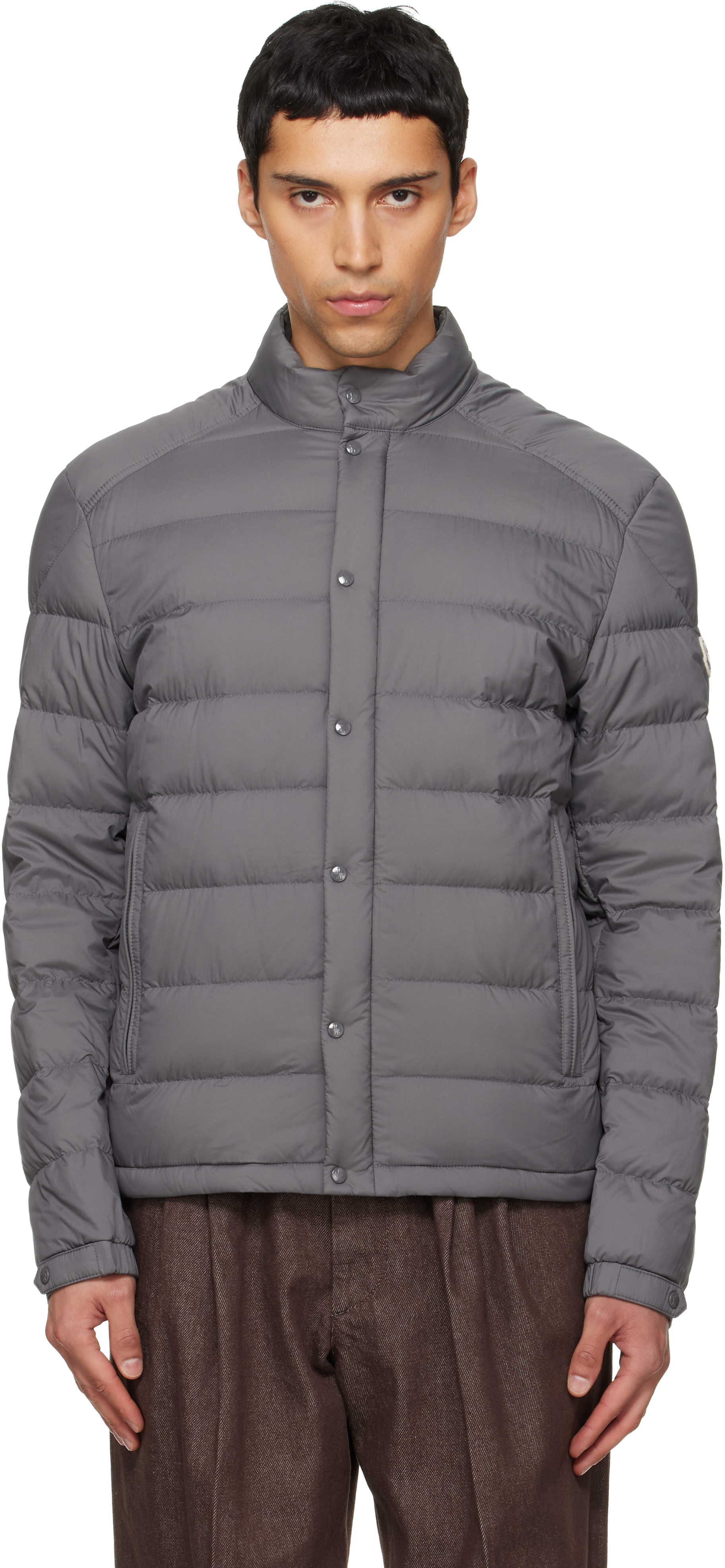 Moncler: Gray Selves Short Down Jacket | SSENSE Canada