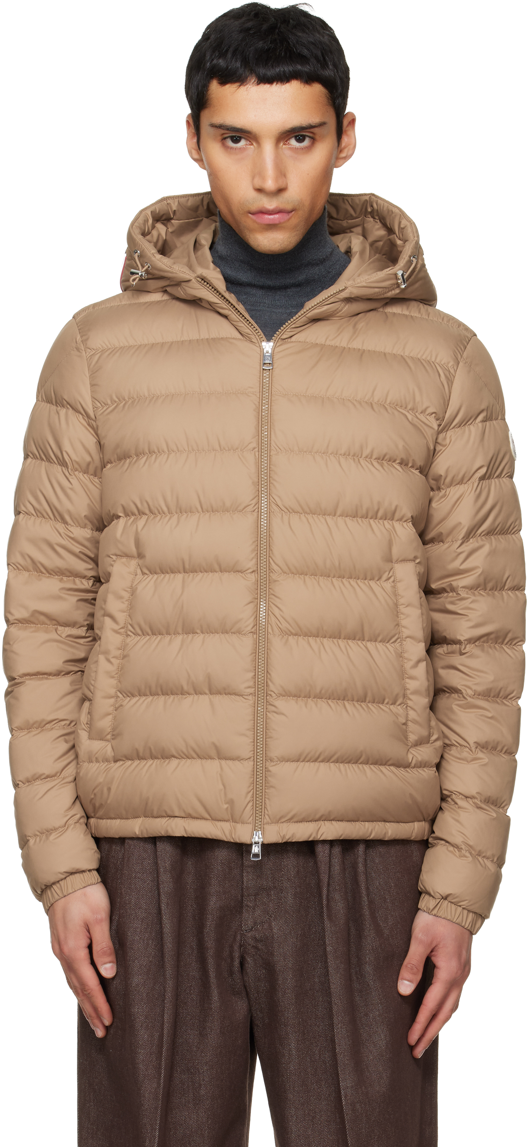 Moncler: ベージュ Vermeille フード ショート ダウンジャケット