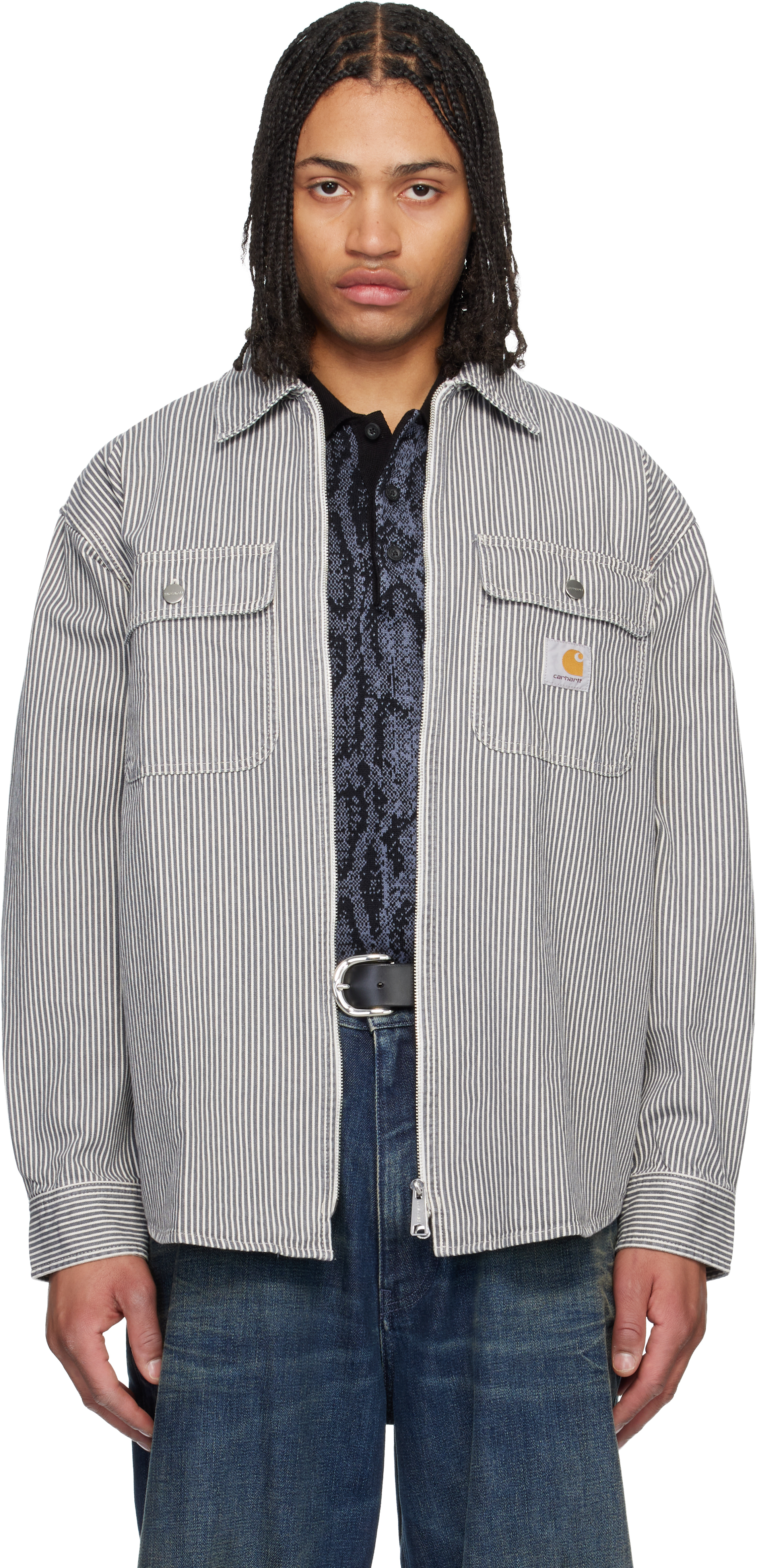 White & Gray Mercer Stripe Overshirt by Carhartt Work In Progress