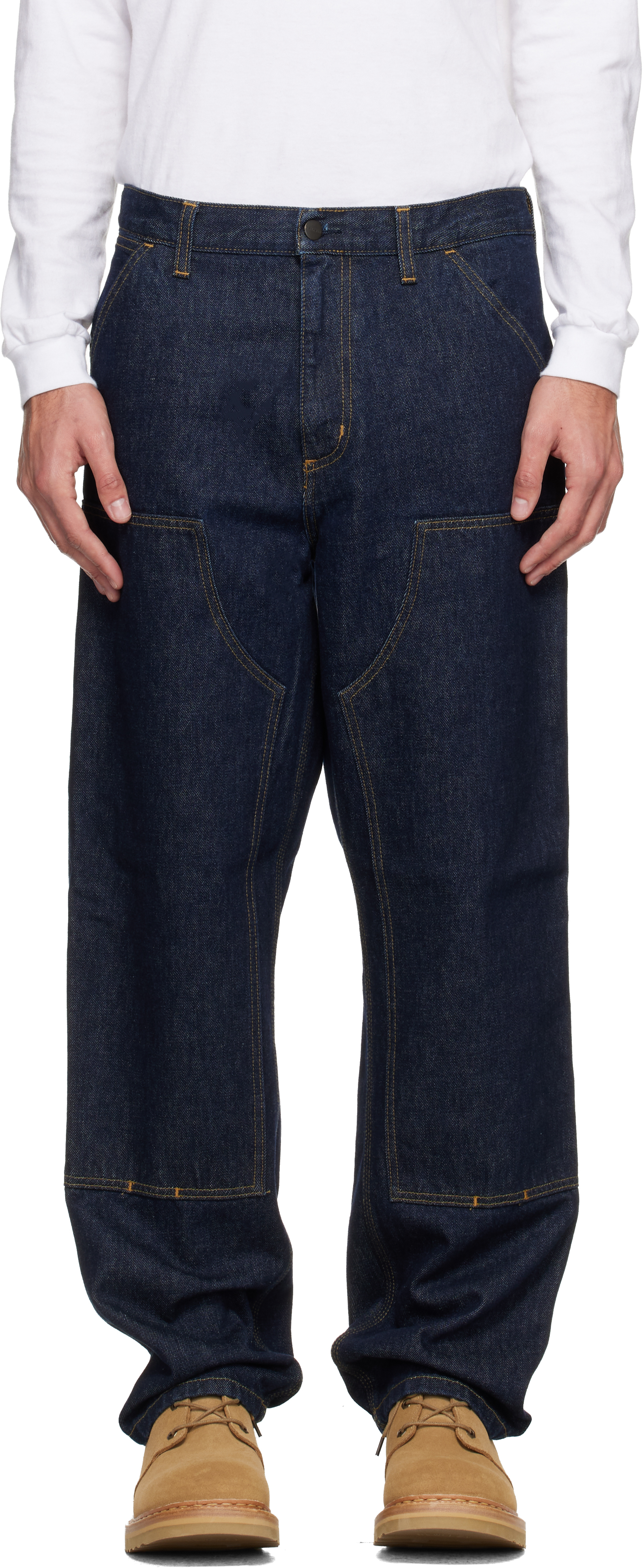 Navy Double Knee Jeans by Carhartt Work In Progress on Sale