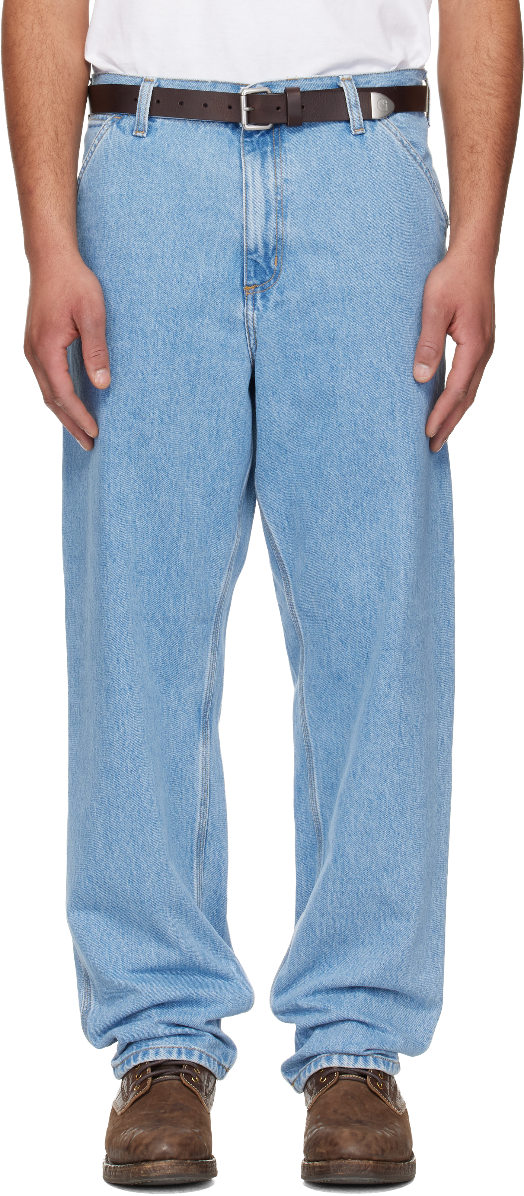 Blue Single Knee Jeans by Carhartt Work In Progress on Sale