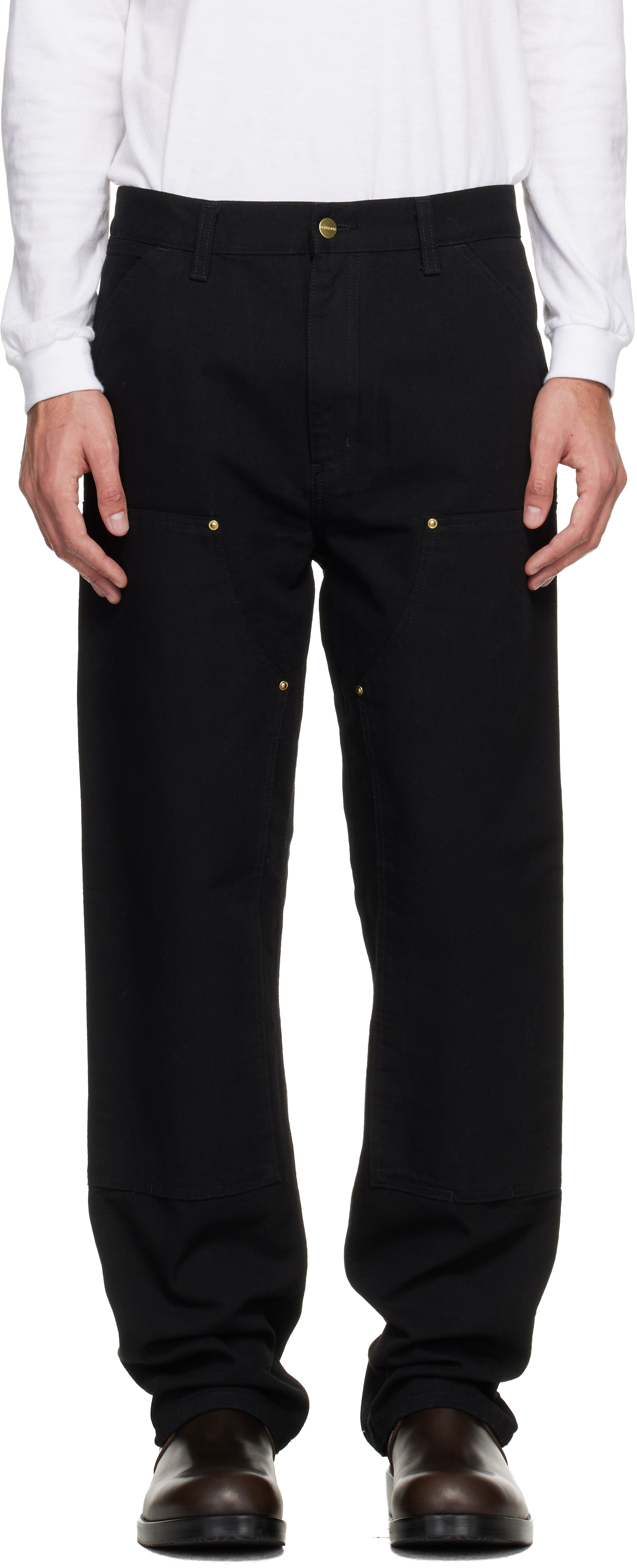 Black Double Knee Trousers by Carhartt Work In Progress on Sale Black Double Knee Trousers by Carhartt Work In Progress on Sale
