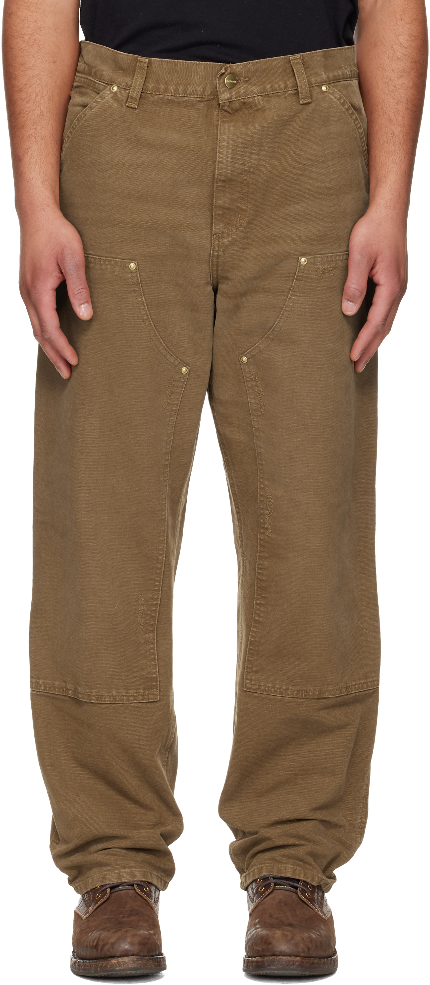 Tan Double Knee Trousers by Carhartt Work In Progress on Sale