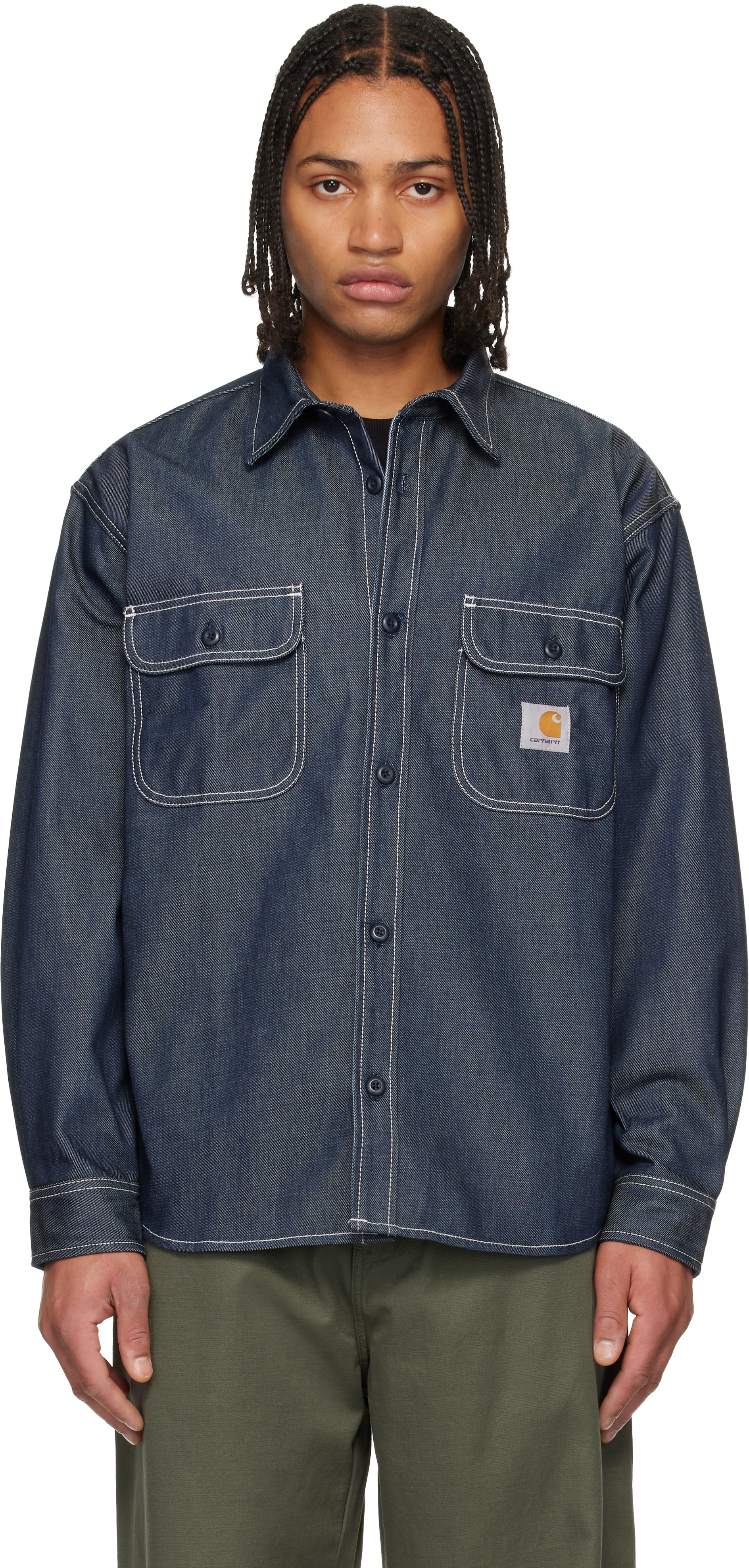 【03AW】HUSSEIN CHALAYAN 変形タンクトップ 変形Tシャツ Carhartt Work In Progress: Blue Tigan Denim Overshirt | SSENSE