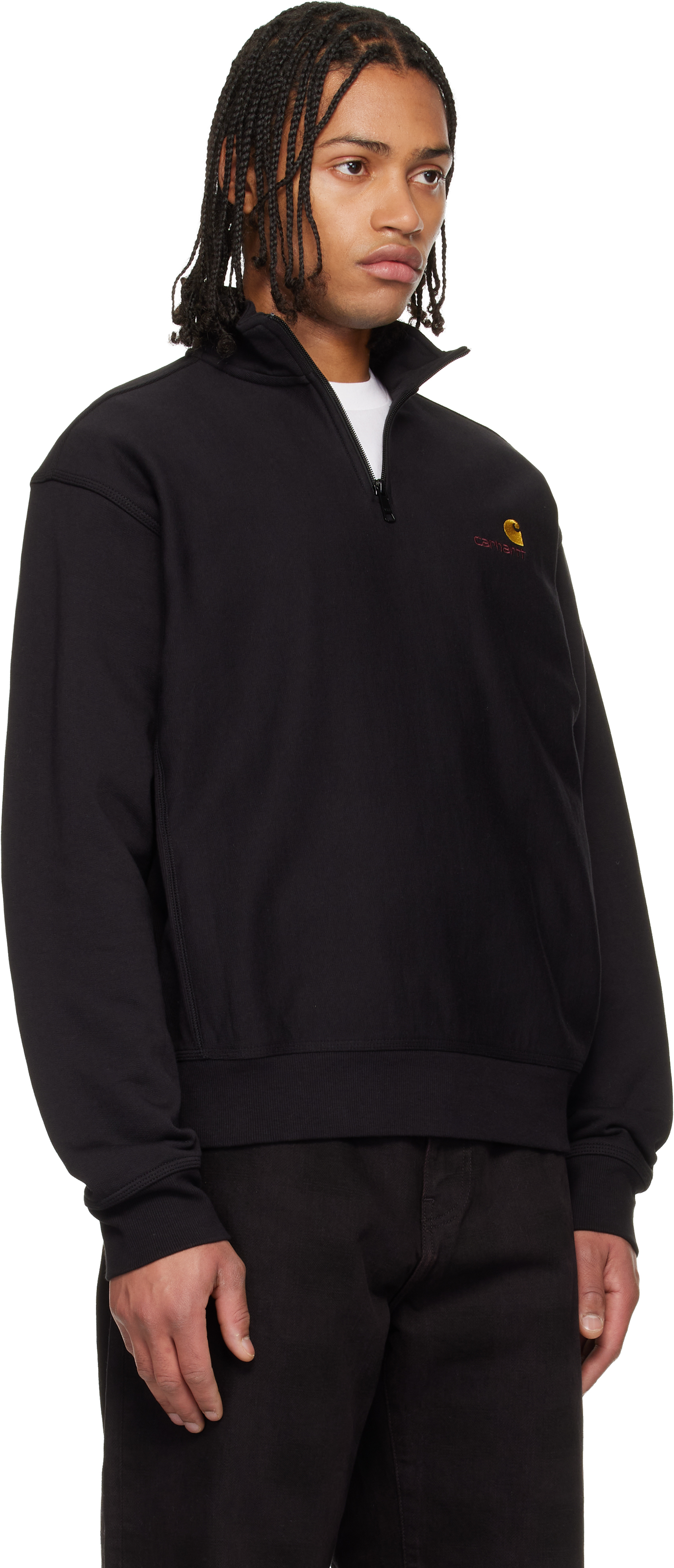 Carhartt Black Half Zip American Script Sweatshirt In Black