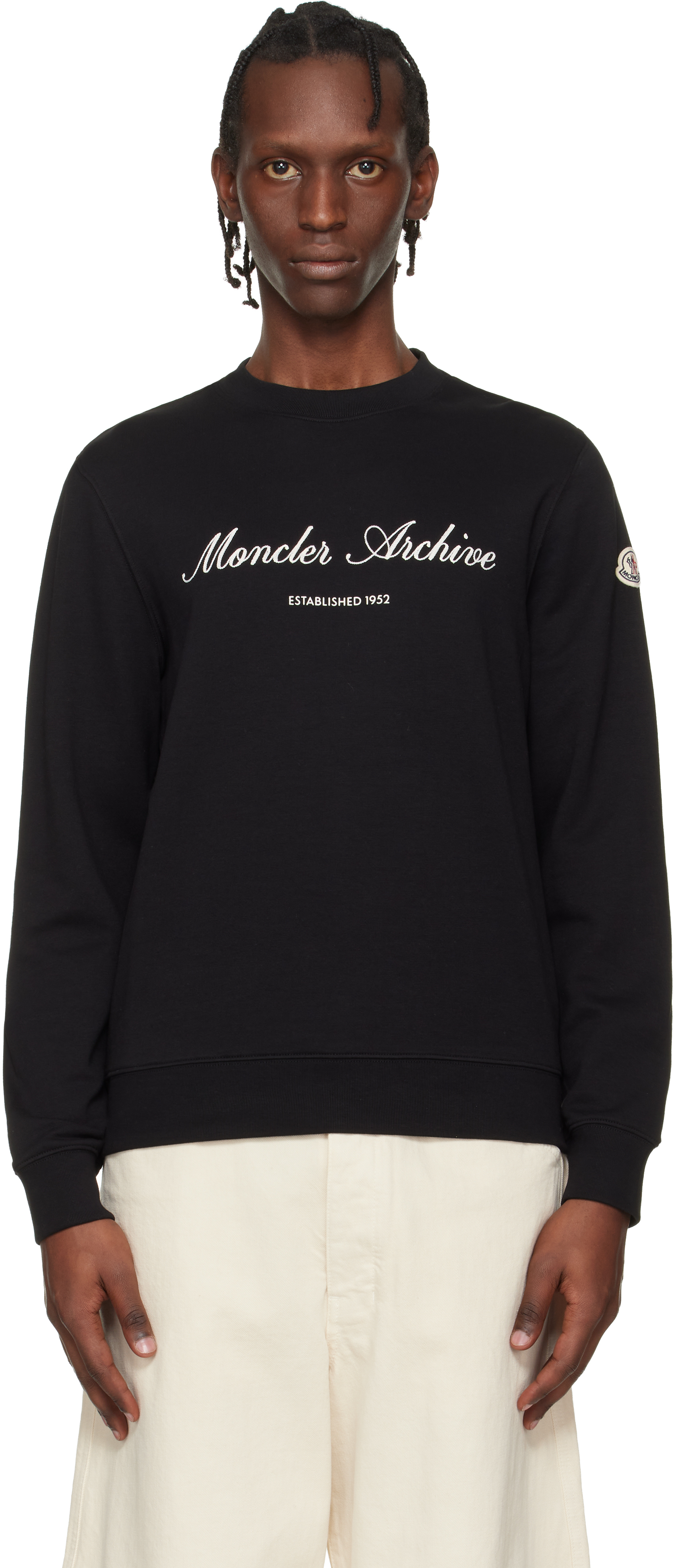 Moncler: ブラック コットンブレンド ロゴ スウェットシャツ | SSENSE 日本