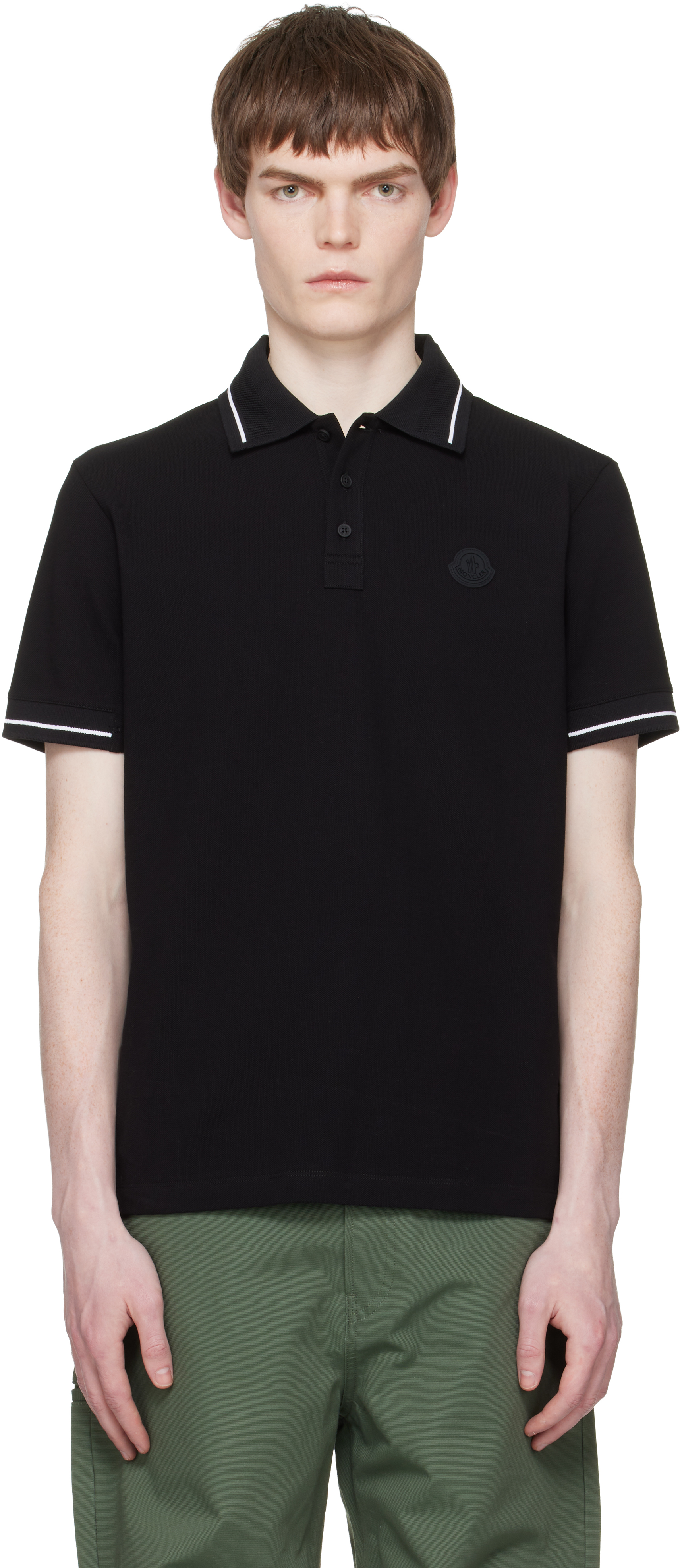 Moncler Black Logo Patch Cotton Polo