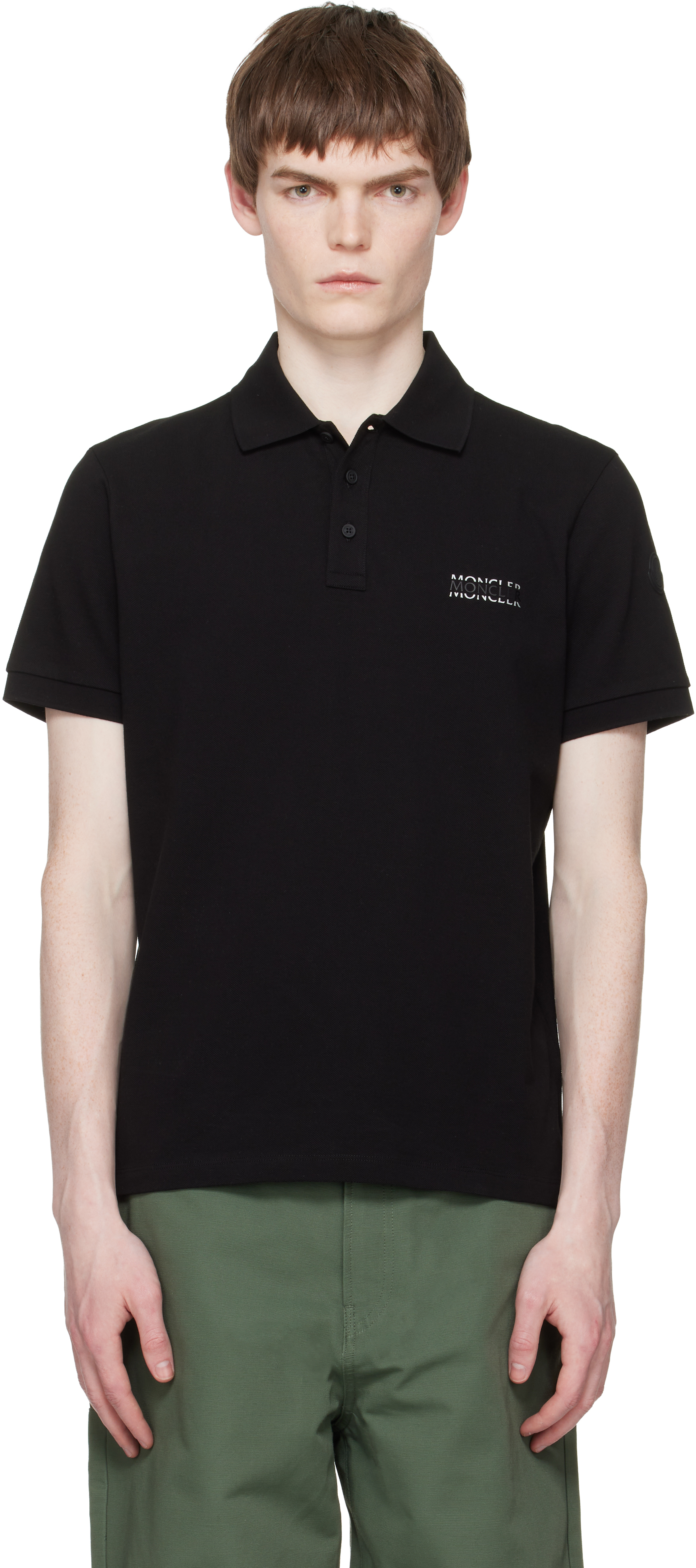 Moncler Black Logo Cotton Piquet Polo