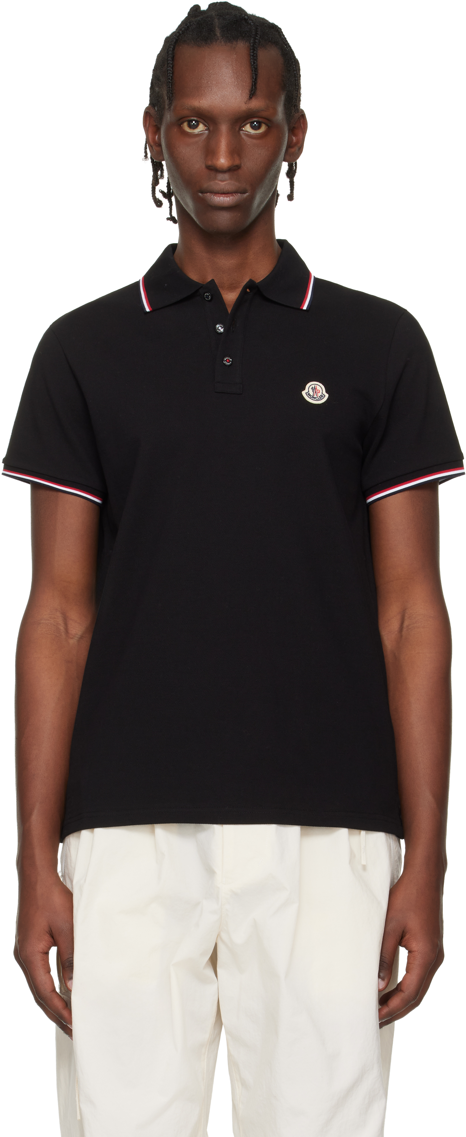 Moncler: ブラック Tricolor-Trimmed コットンピケ ポロシャツ