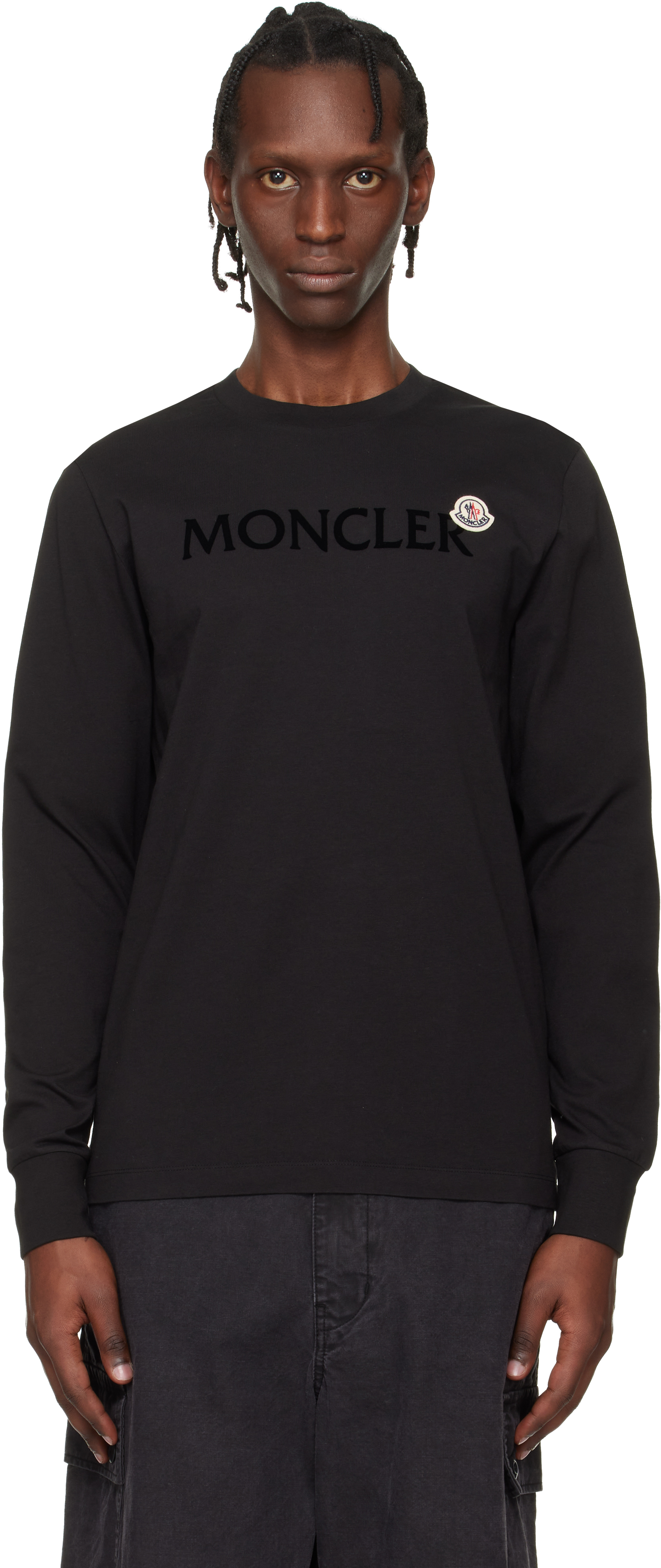 Moncler: ブラック ロゴ コットン スウェットシャツ | SSENSE 日本