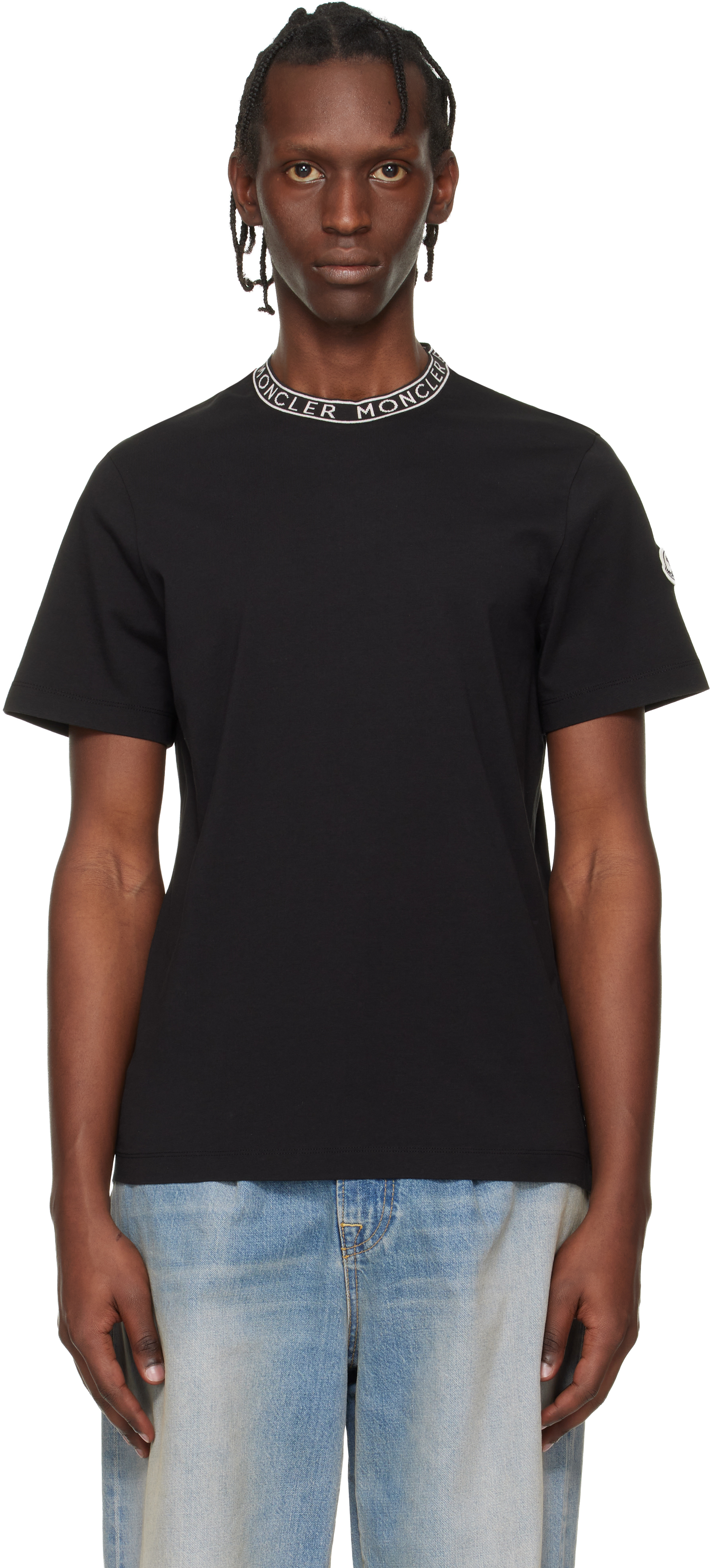 Moncler: ブラック ロゴトリム コットン Tシャツ | SSENSE 日本