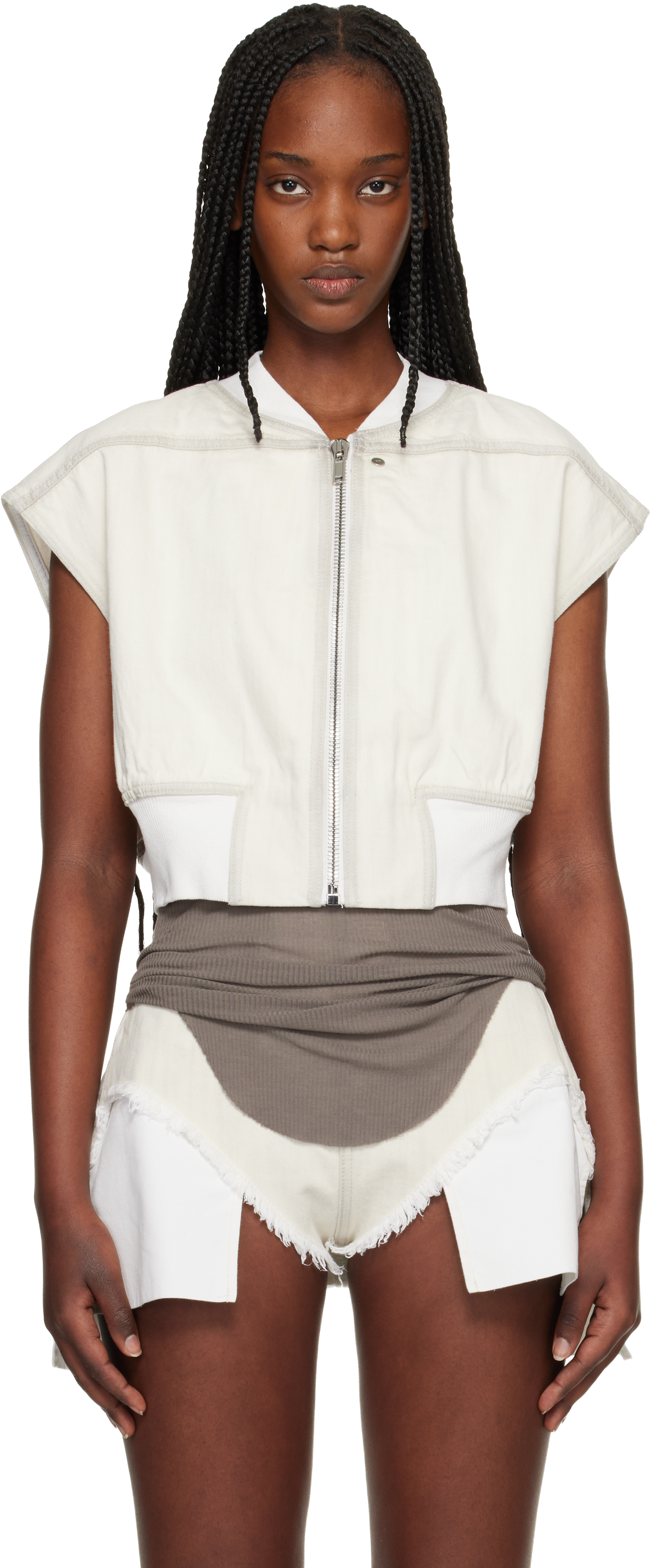 Rick Owens DRKSHDW: Off-White Temple Tatlin Denim Bomber Vest | SSENSE