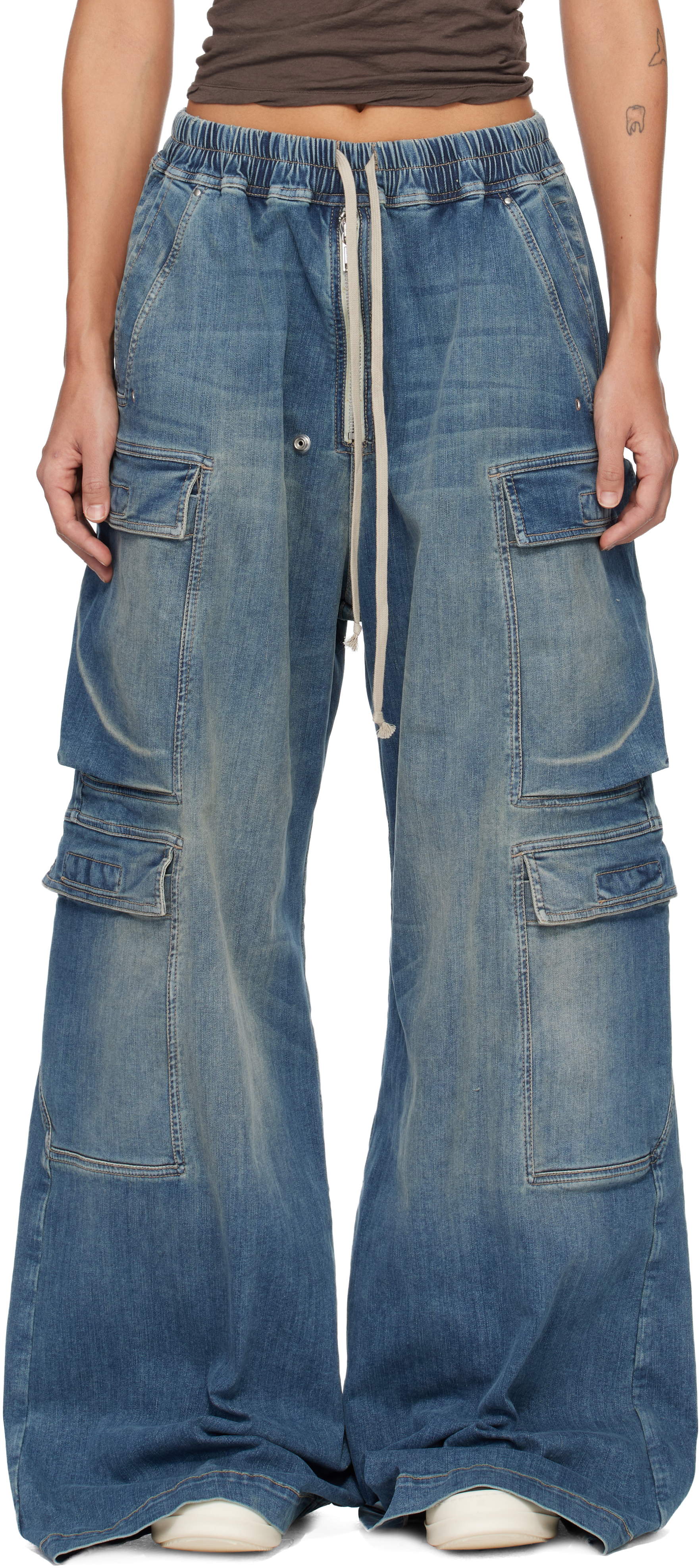 Rick Owens DRKSHDW: Blue Temple Double Cargo Jumbo Belas Jeans