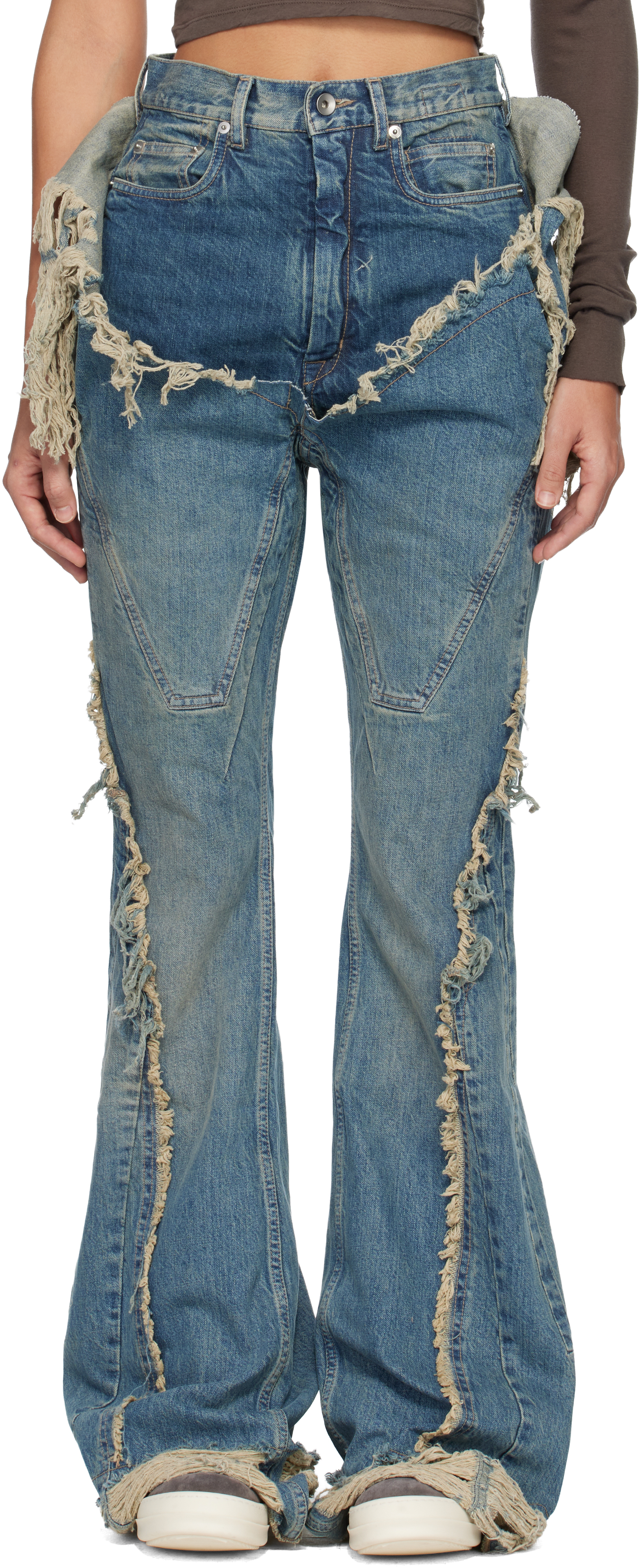 Rick Owens DRKSHDW: ブルー Temple Slivered Bootcut ジーンズ 