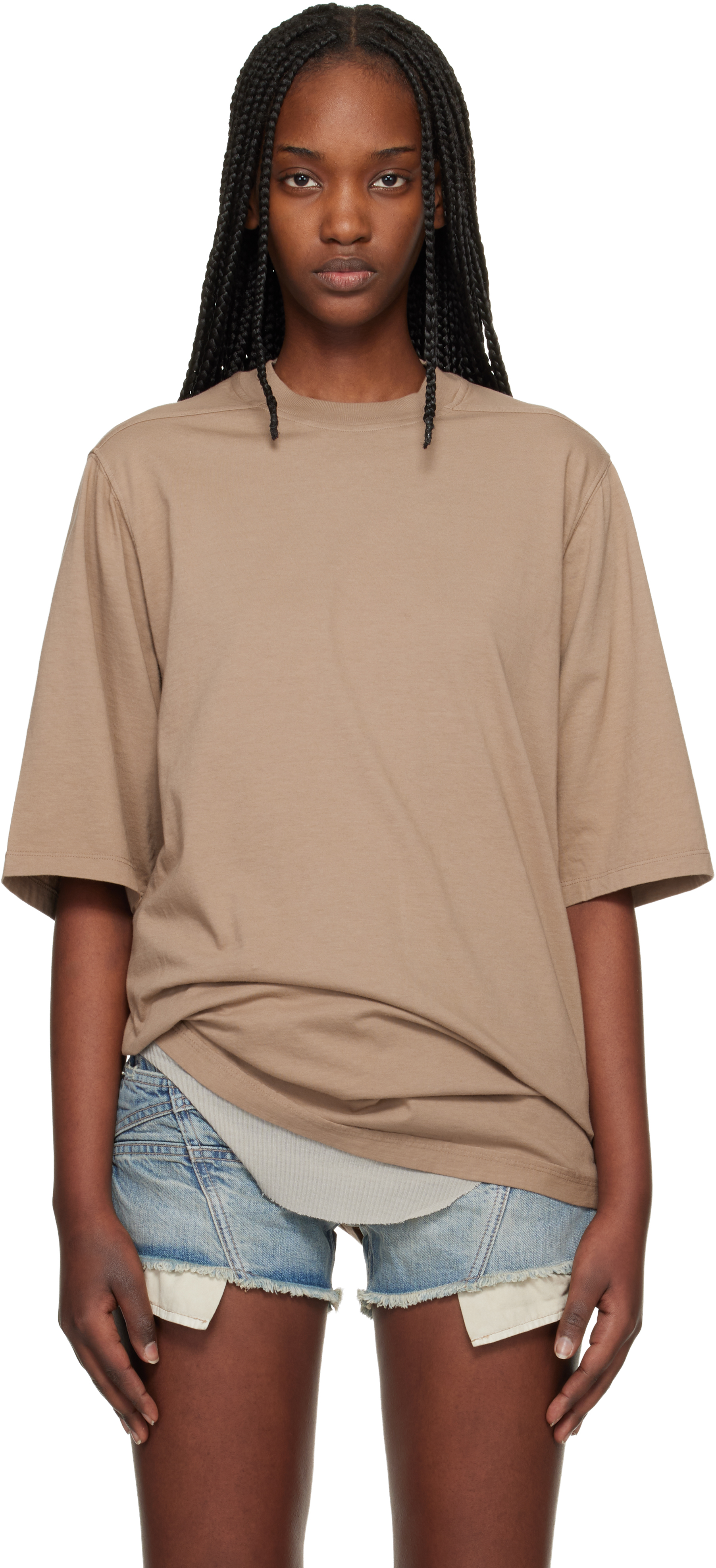 Rick Owens DRKSHDW: Tan Temple Jumbo SS T-shirt | SSENSE
